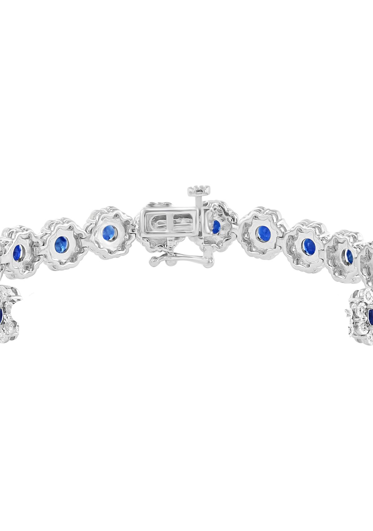 Sterling Silver Miracle Set Diamond and Natural Sapphire Bracelet