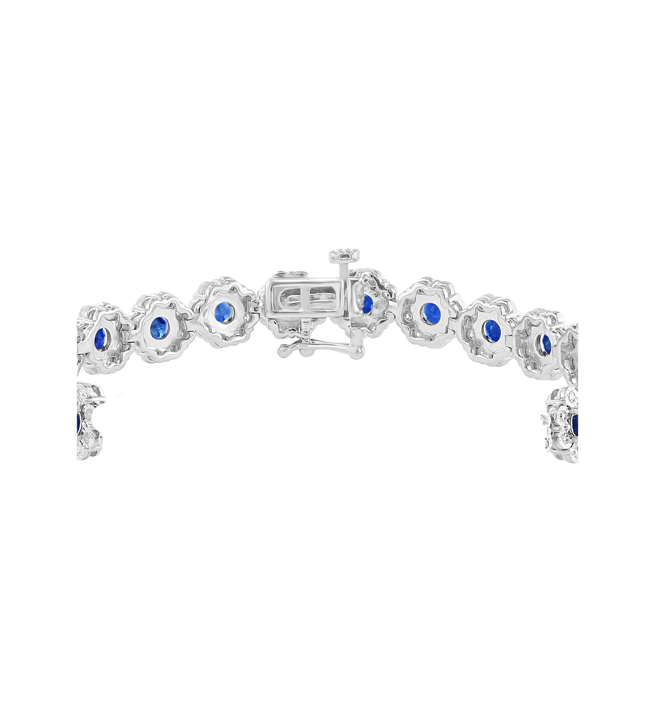 Sterling Silver Miracle Set Diamond and Natural Sapphire Bracelet