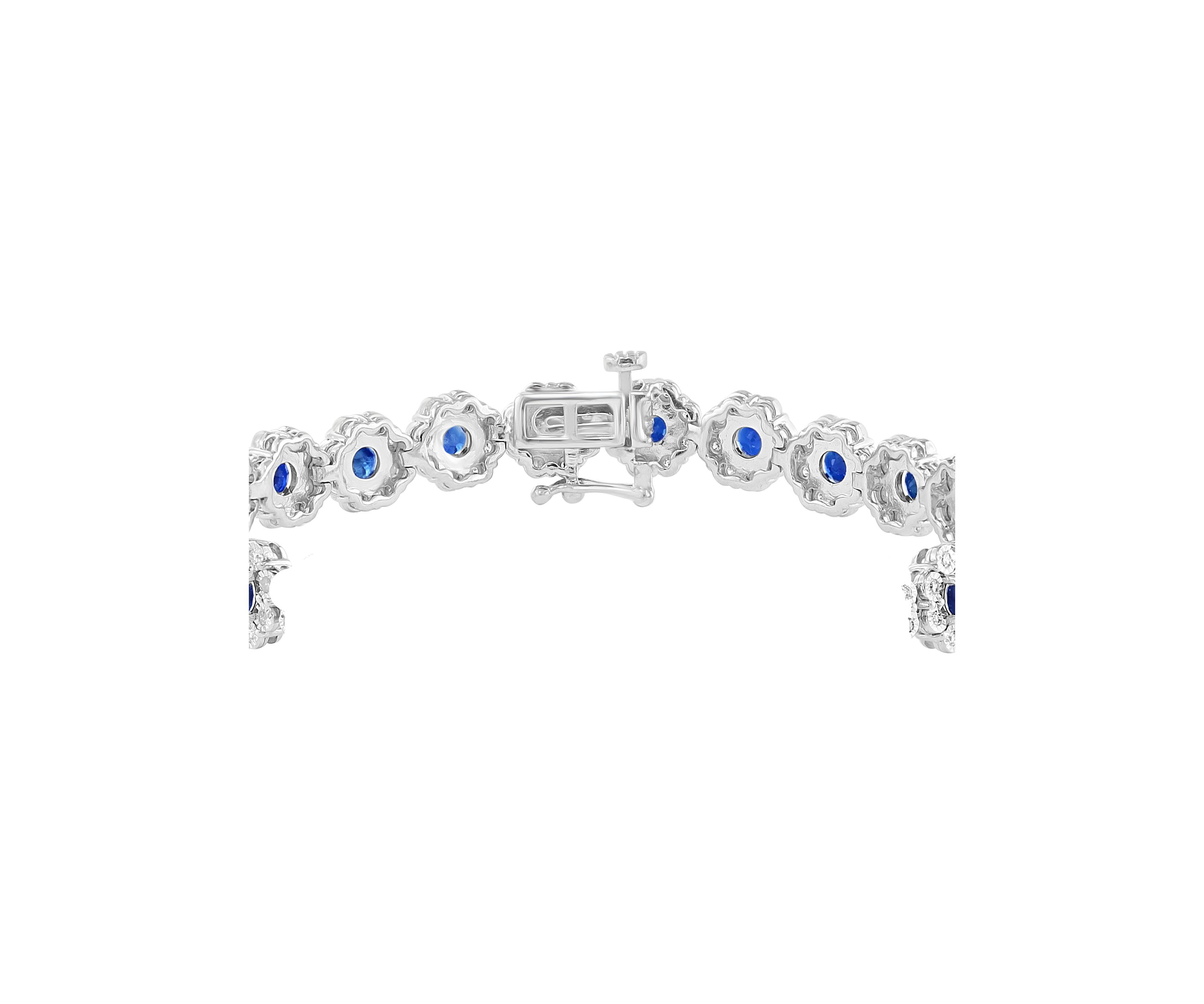 Sterling Silver Miracle Set Diamond and Natural Sapphire Bracelet