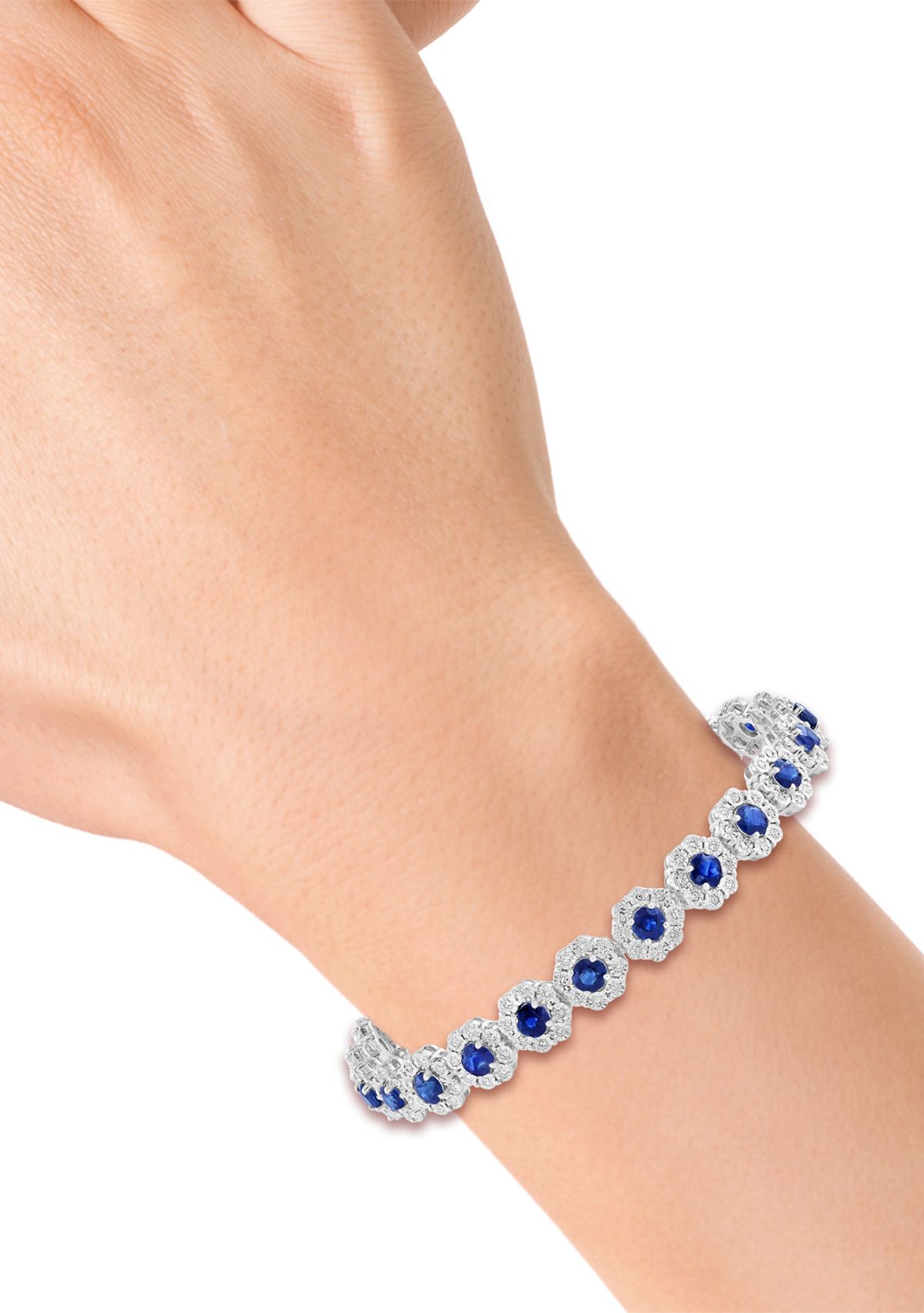 Sterling Silver Miracle Set Diamond and Natural Sapphire Bracelet