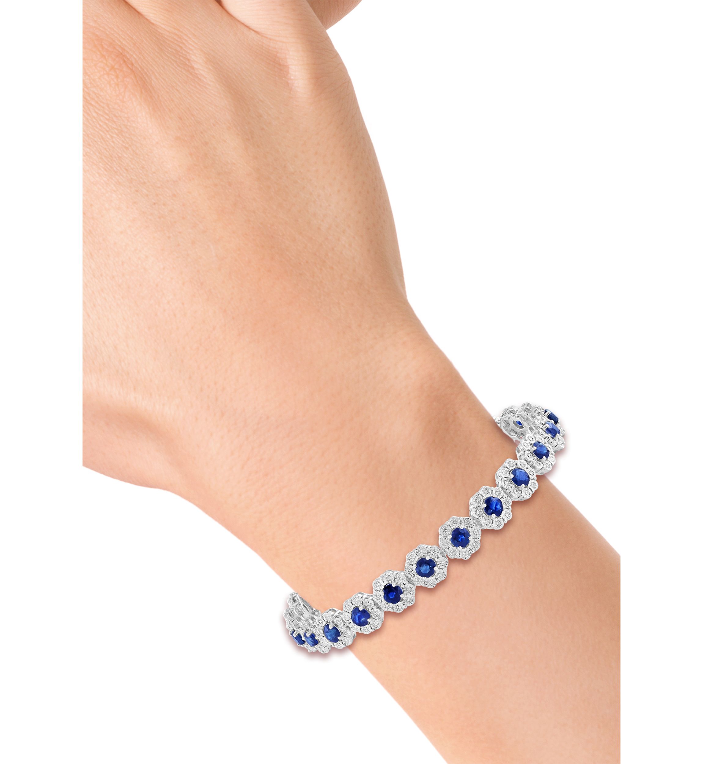 Sterling Silver Miracle Set Diamond and Natural Sapphire Bracelet