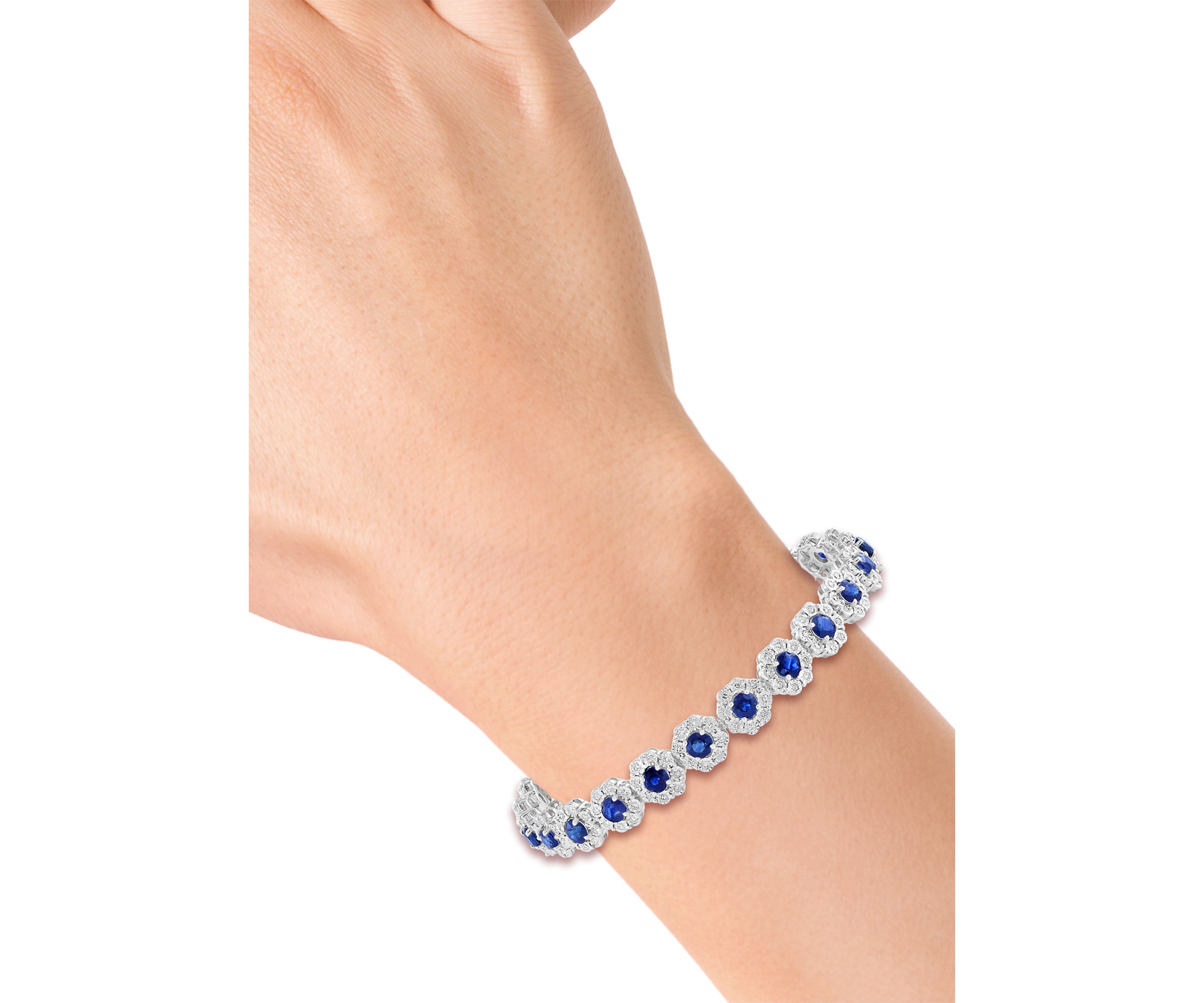 Sterling Silver Miracle Set Diamond and Natural Sapphire Bracelet