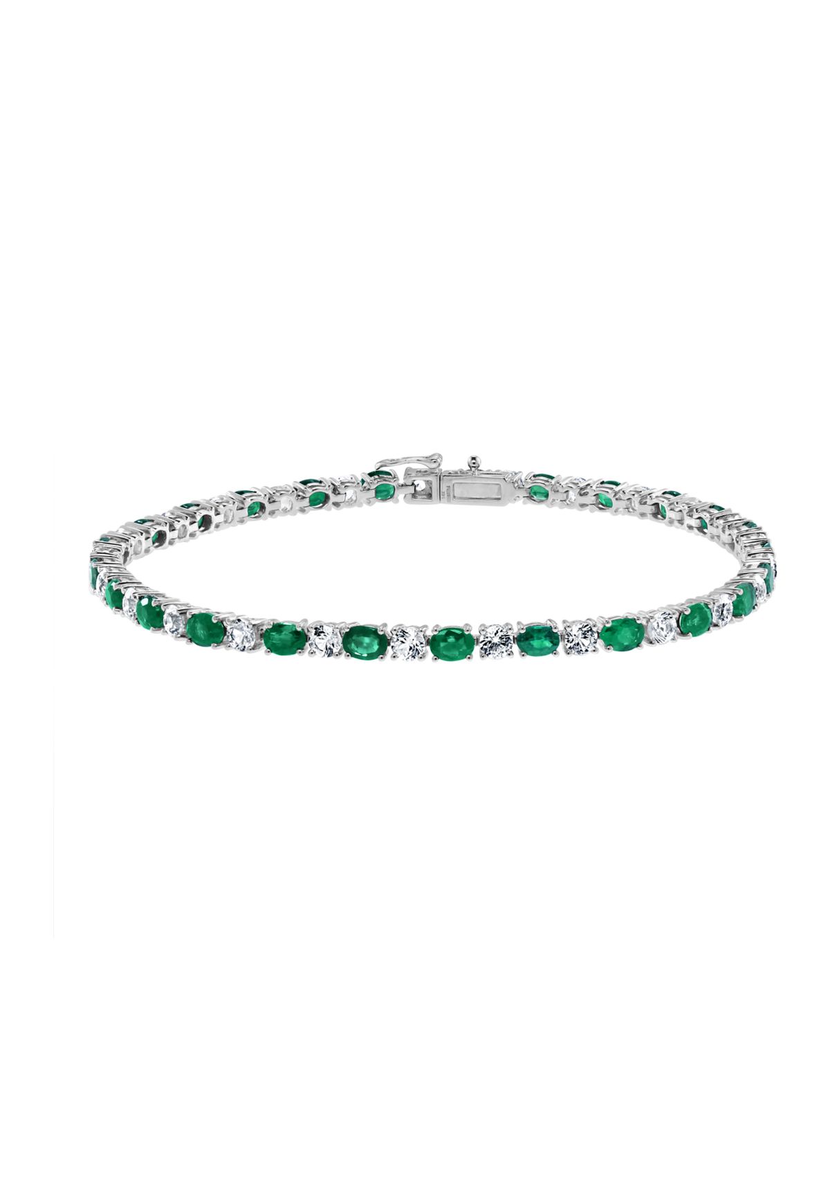Emerald and White Sapphire Bracelet in 14K White Gold