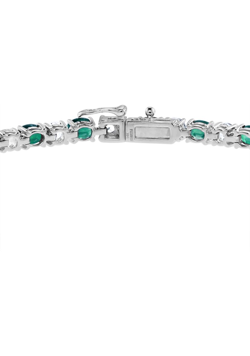 Emerald and White Sapphire Bracelet in 14K White Gold