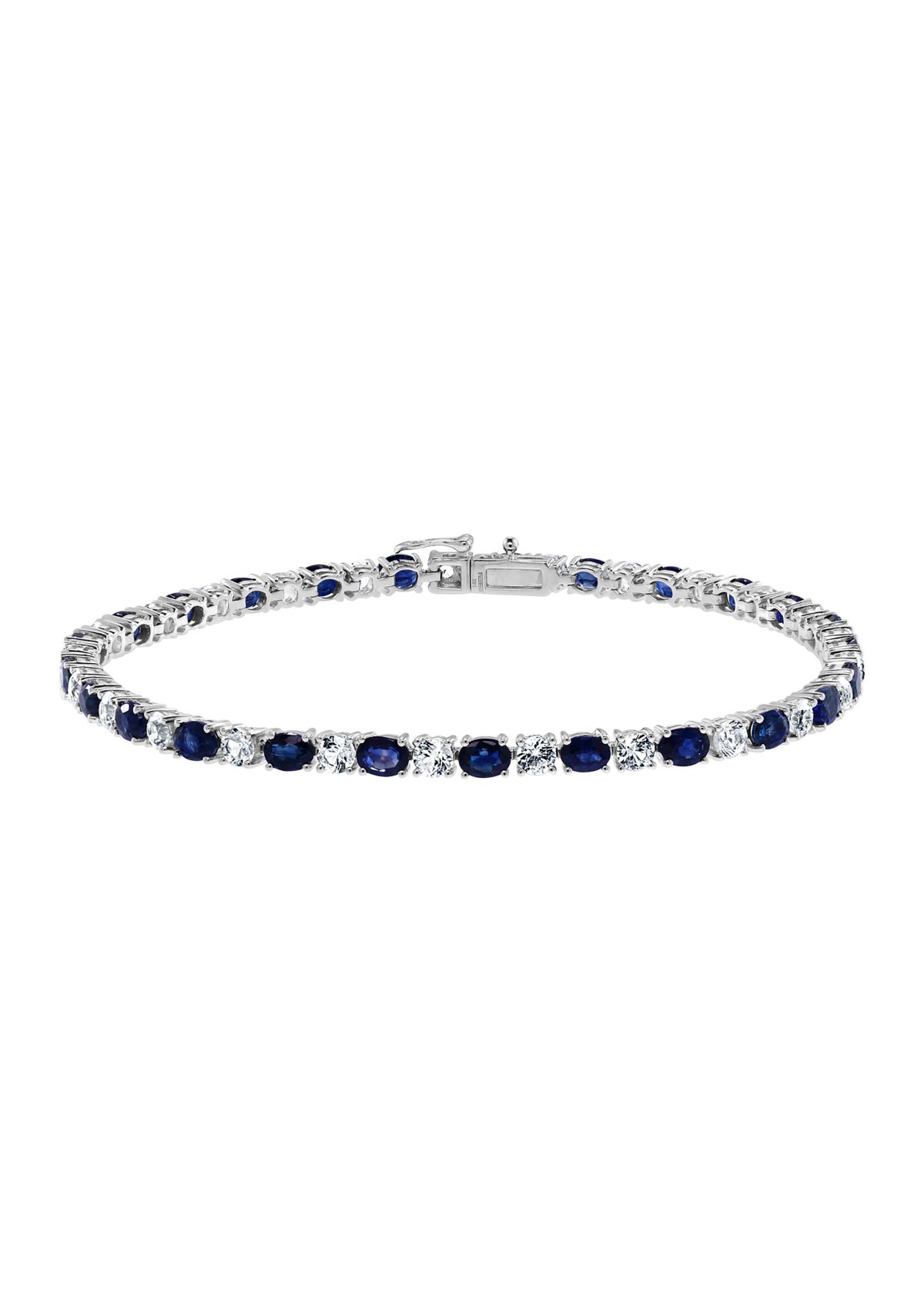 Natural Sapphire, White Sapphire Tennis Bracelet in 14K White Gold 