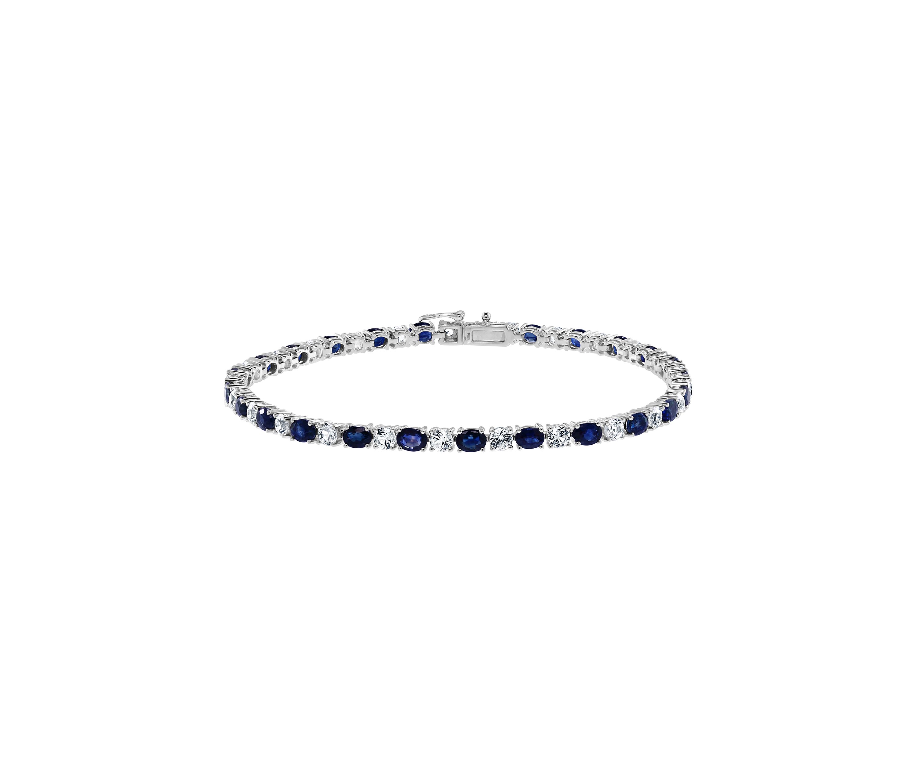 Natural Sapphire, White Sapphire Tennis Bracelet in 14K White Gold 