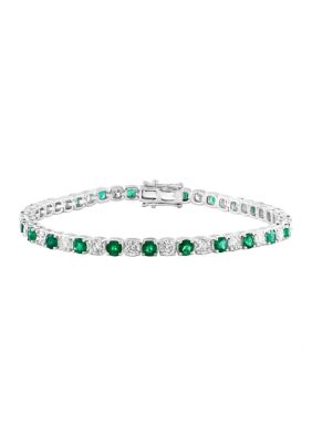 Effy Diamond and Emerald Bracelet in 14K White Gold