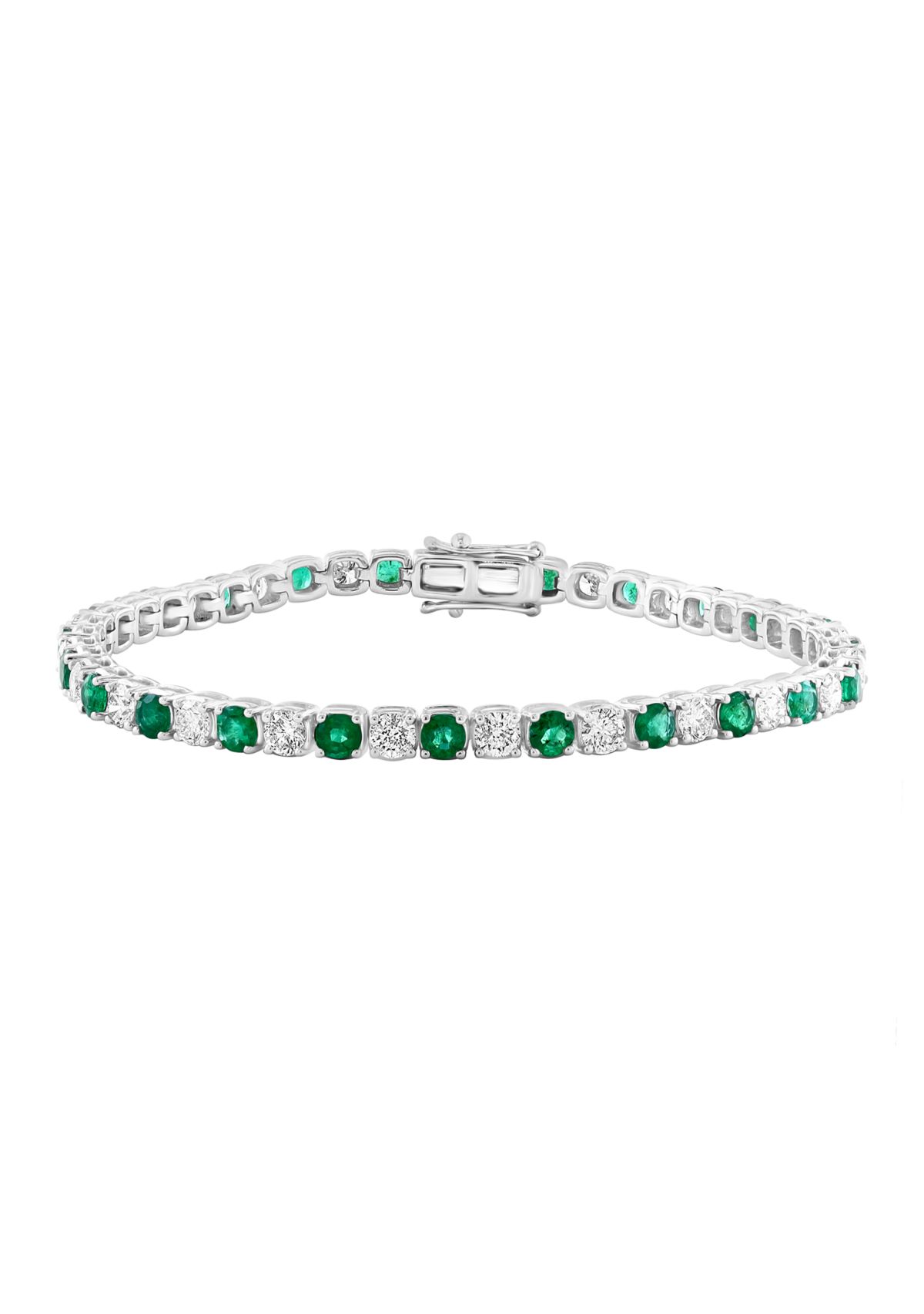 Diamond and Emerald Bracelet in 14K White Gold