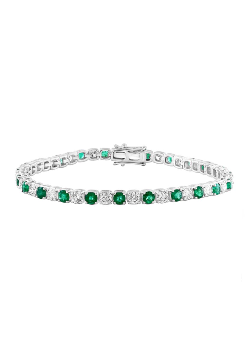 Diamond and Emerald Bracelet in 14K White Gold