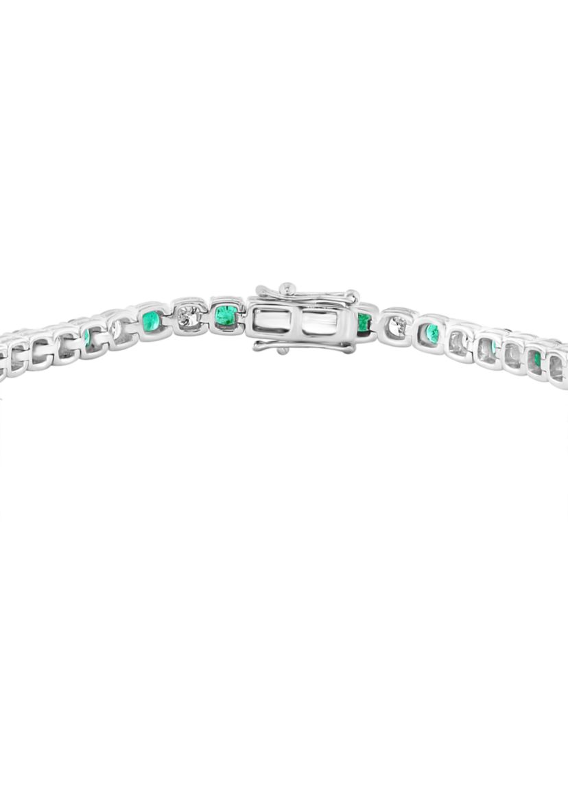 Diamond and Emerald Bracelet in 14K White Gold