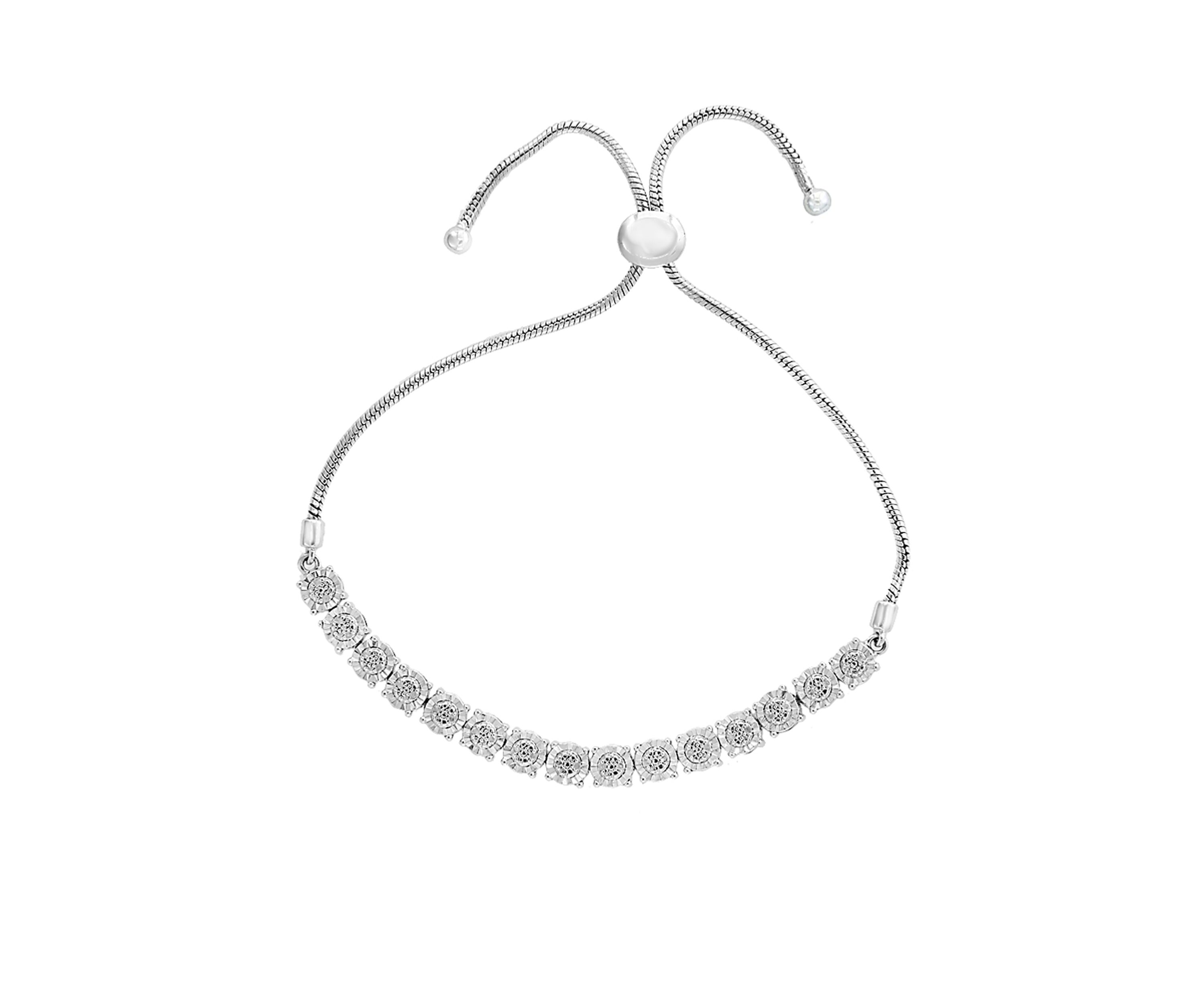 Sterling Silver Diamond Illusion Bolo Bracelet