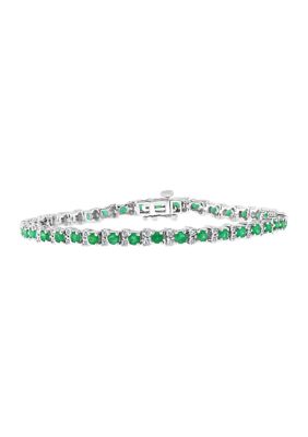 Effy 2.99 Ct. T.w. Emerald And 1/5 Ct. T.w. Diamond Tennis Bracelet In Sterling Silver -  0191120421070