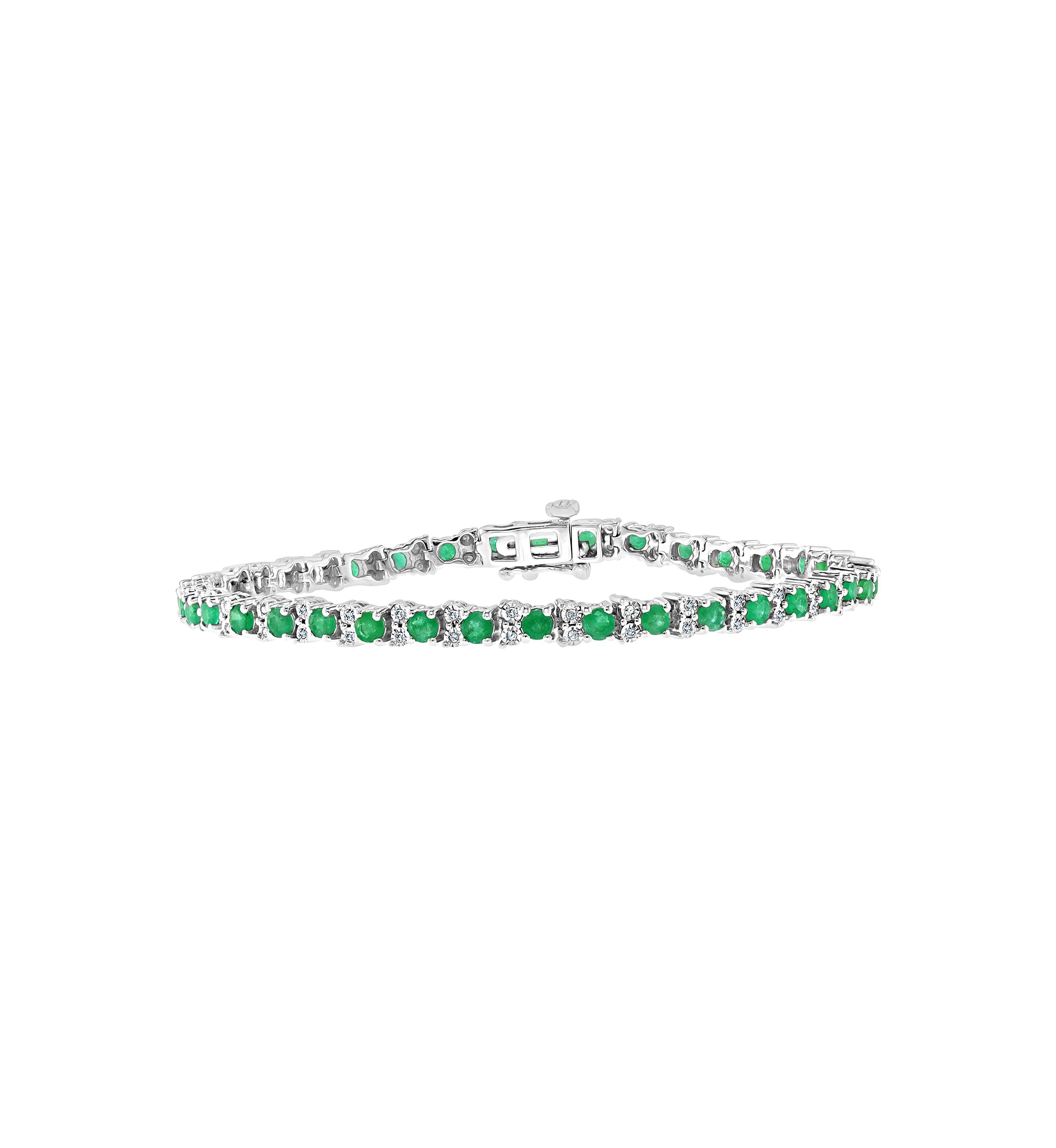 2.99 ct. t.w. Emerald and 1/5 ct. t.w. Diamond Tennis Bracelet in Sterling Silver