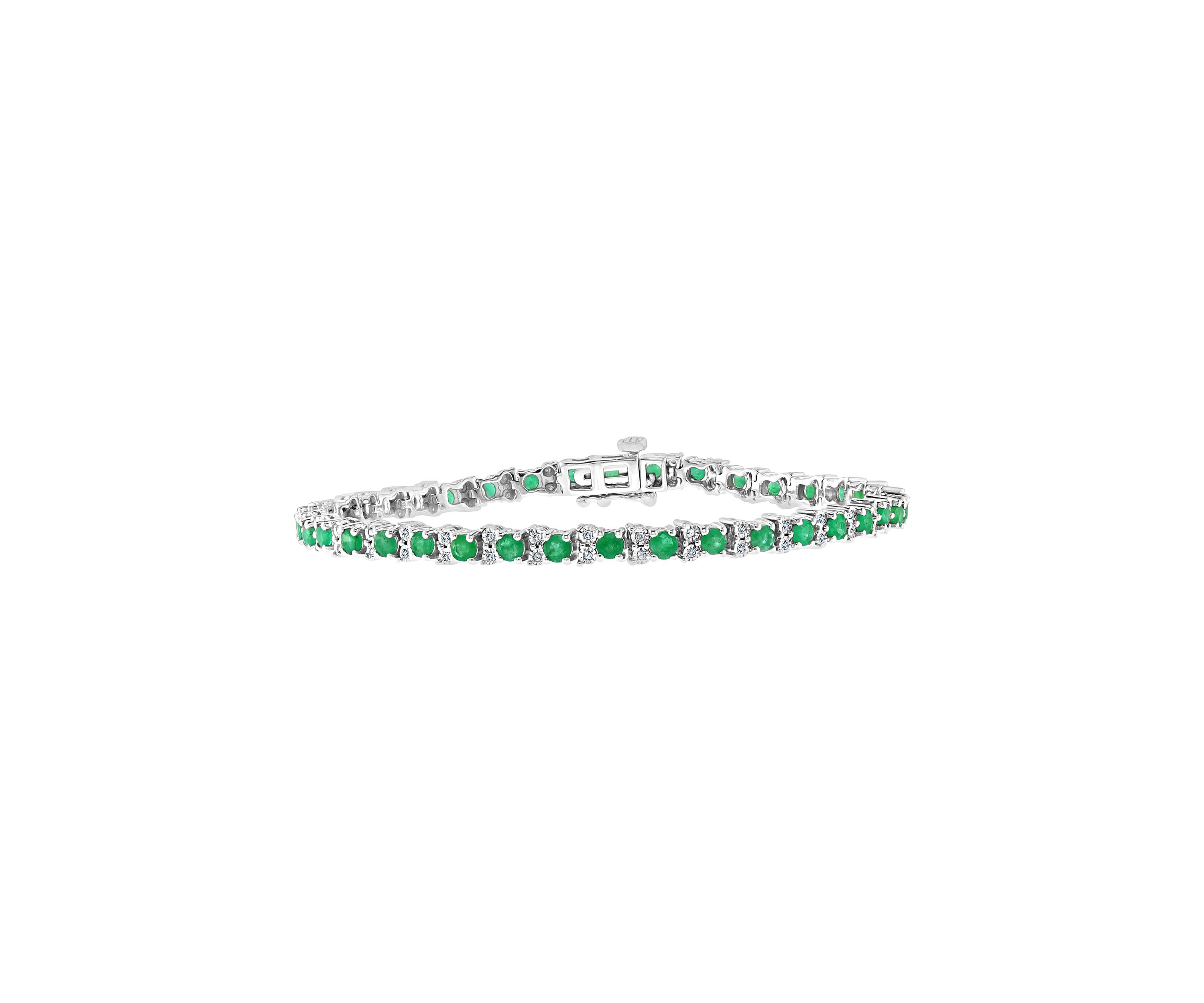 2.99 ct. t.w. Emerald and 1/5 ct. t.w. Diamond Tennis Bracelet in Sterling Silver