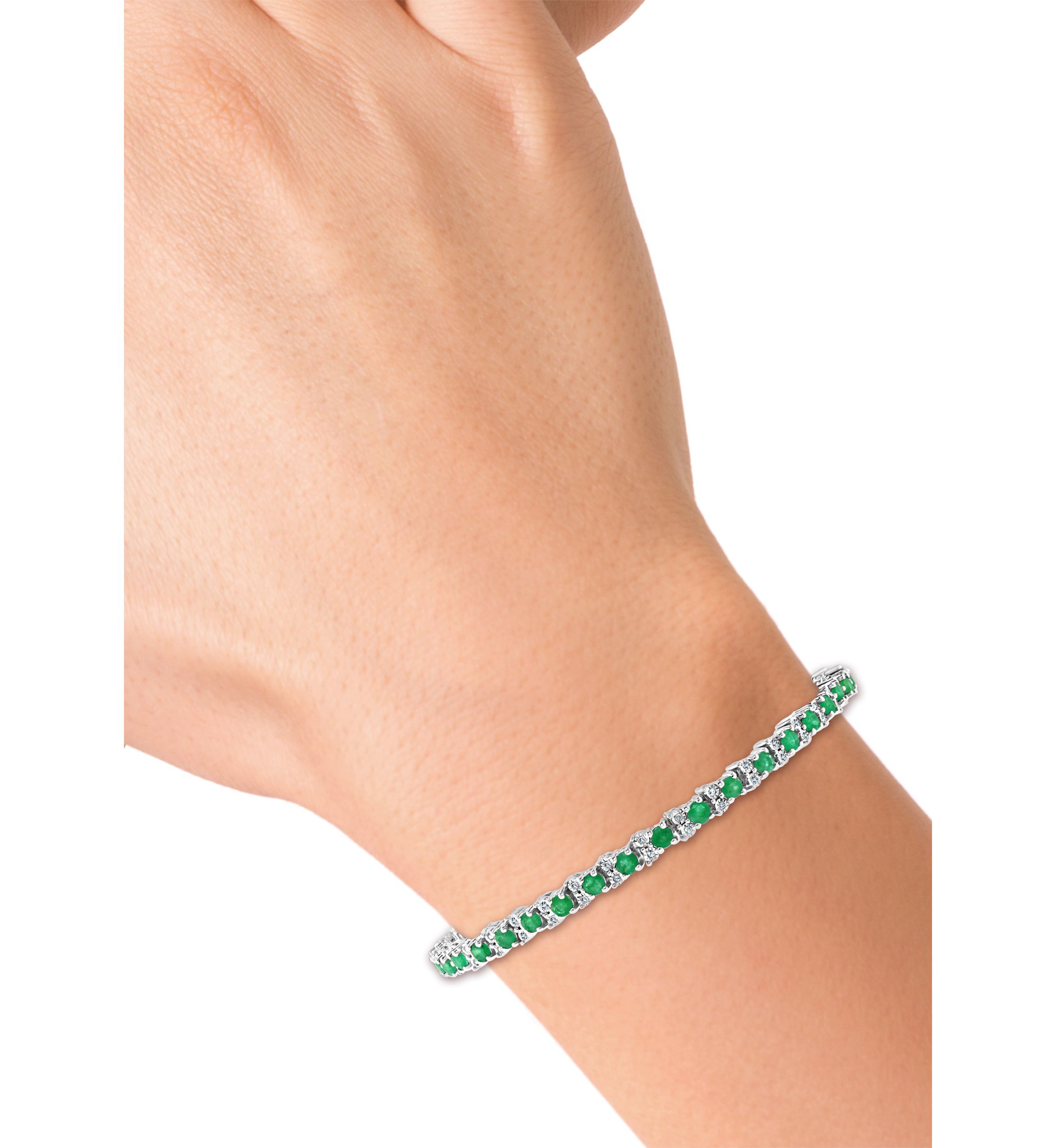 2.99 ct. t.w. Emerald and 1/5 ct. t.w. Diamond Tennis Bracelet in Sterling Silver