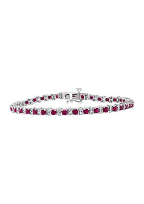 Effy 3.87 Ct. T.w. Natural Ruby And 1/5 Ct. T.w. Diamond Tennis Bracelet In Sterling Silver