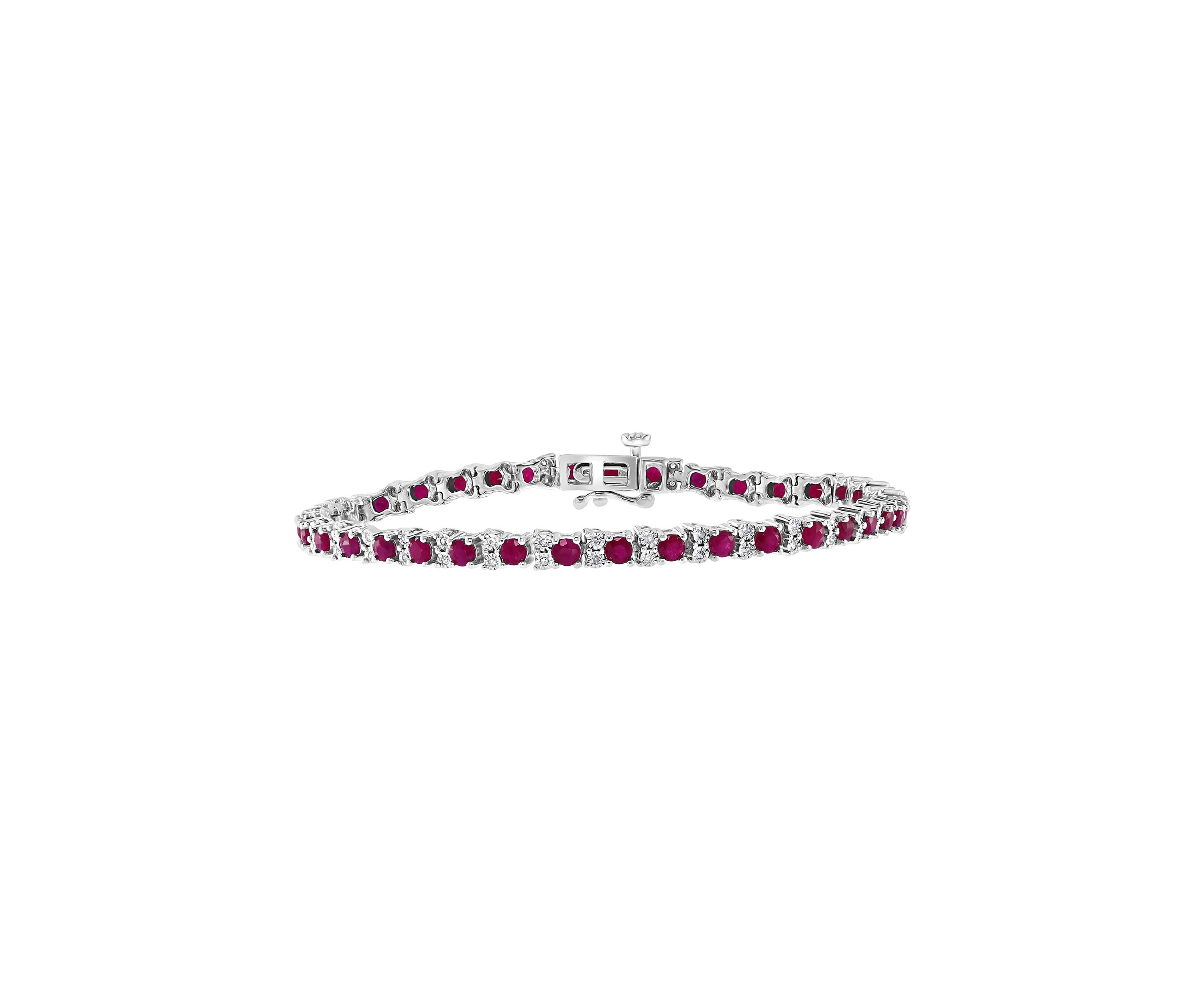 3.87 ct. t.w. Natural Ruby and 1/5 ct. t.w. Diamond Tennis Bracelet in Sterling Silver
