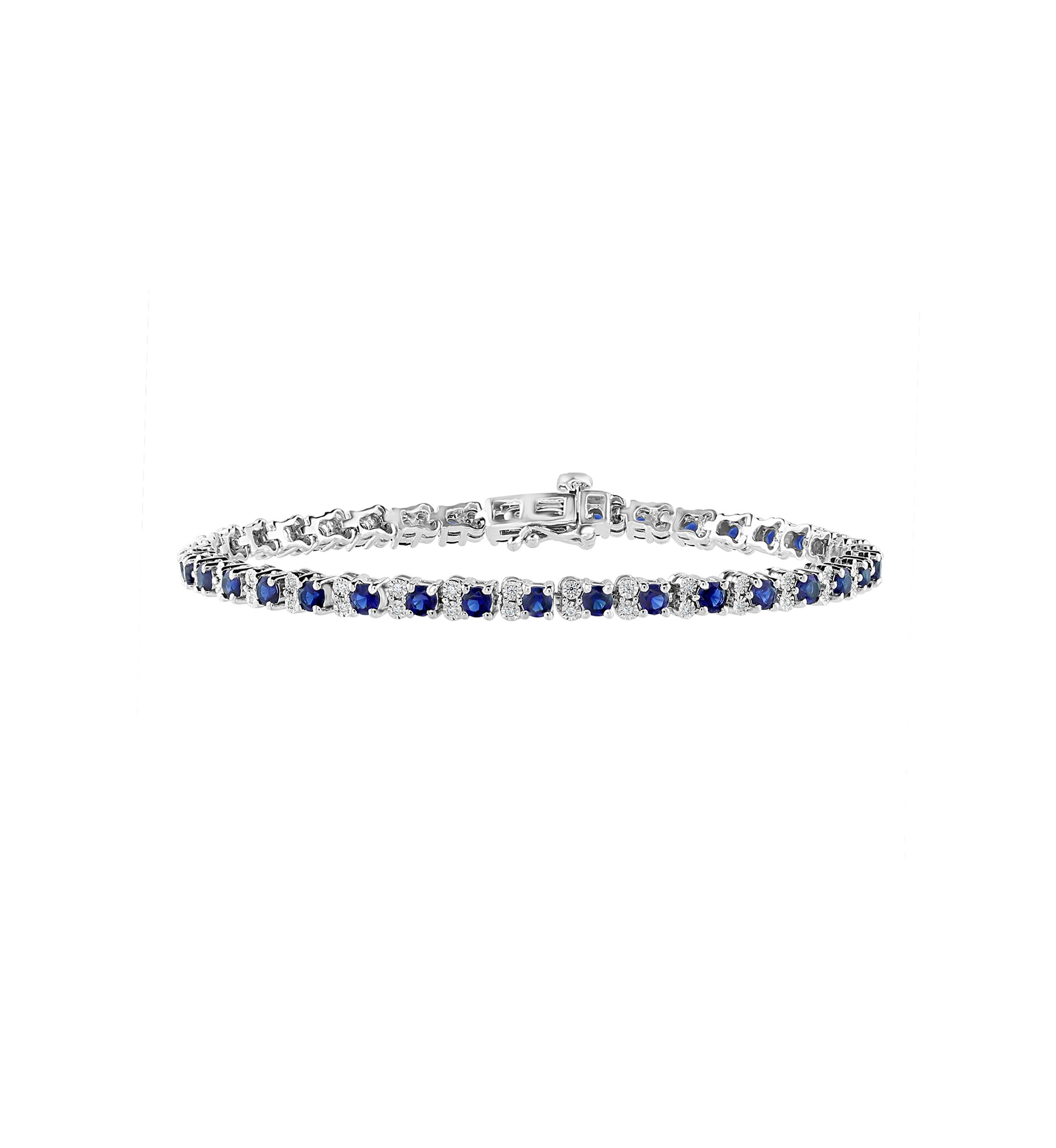  3.87 ct. t.w. Sapphire and 1/5 ct. t.w. Diamond Bracelet in Sterling Silver