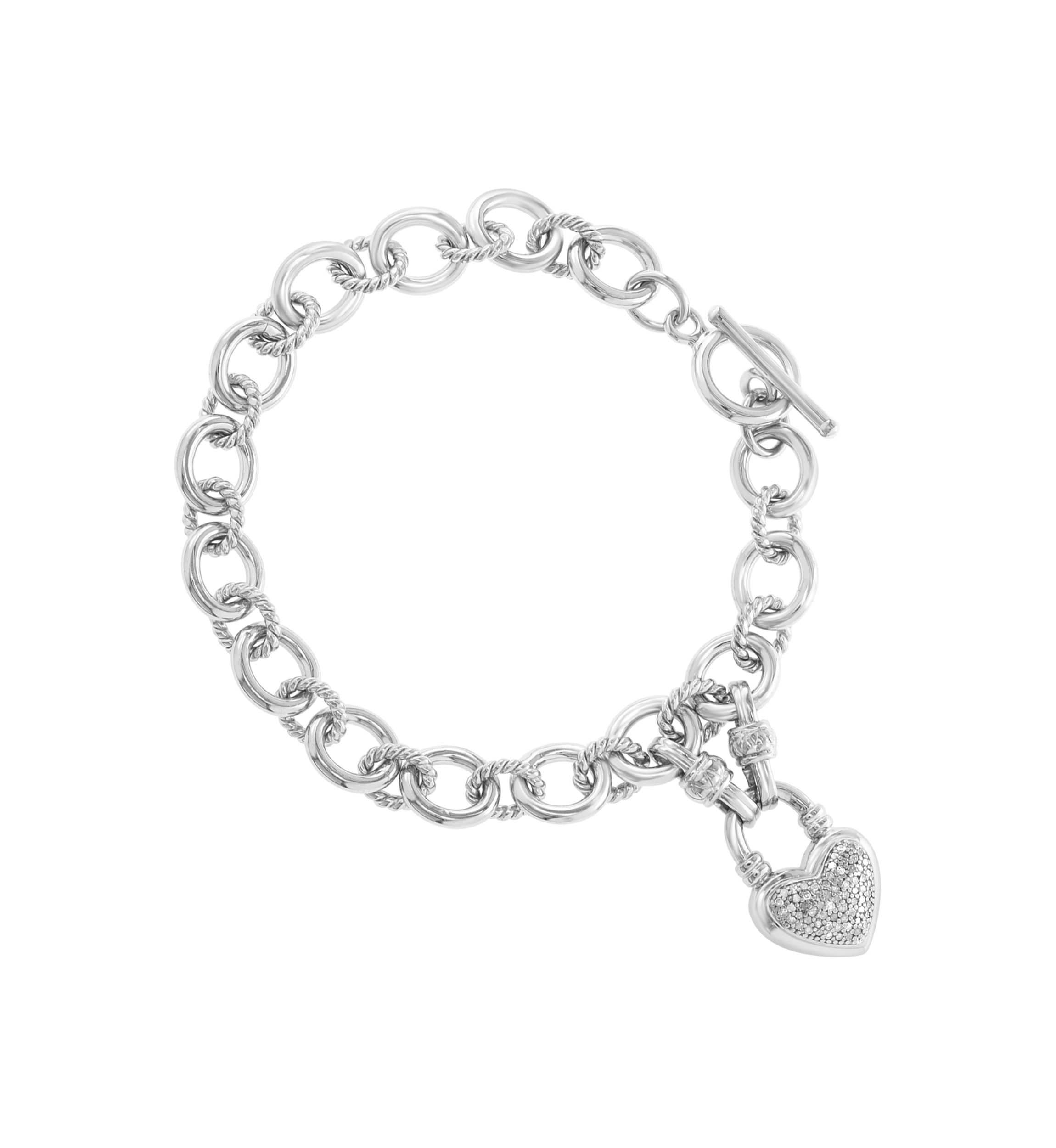 Sterling Silver Diamond Heart Dangle Bracelet 
