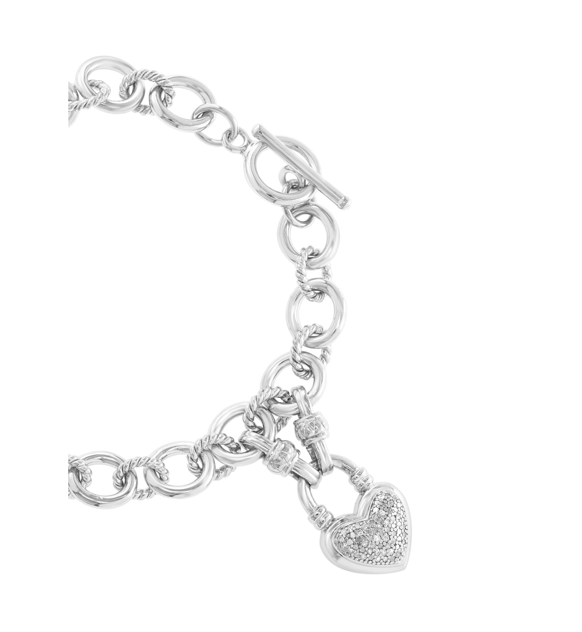 Sterling Silver Diamond Heart Dangle Bracelet 