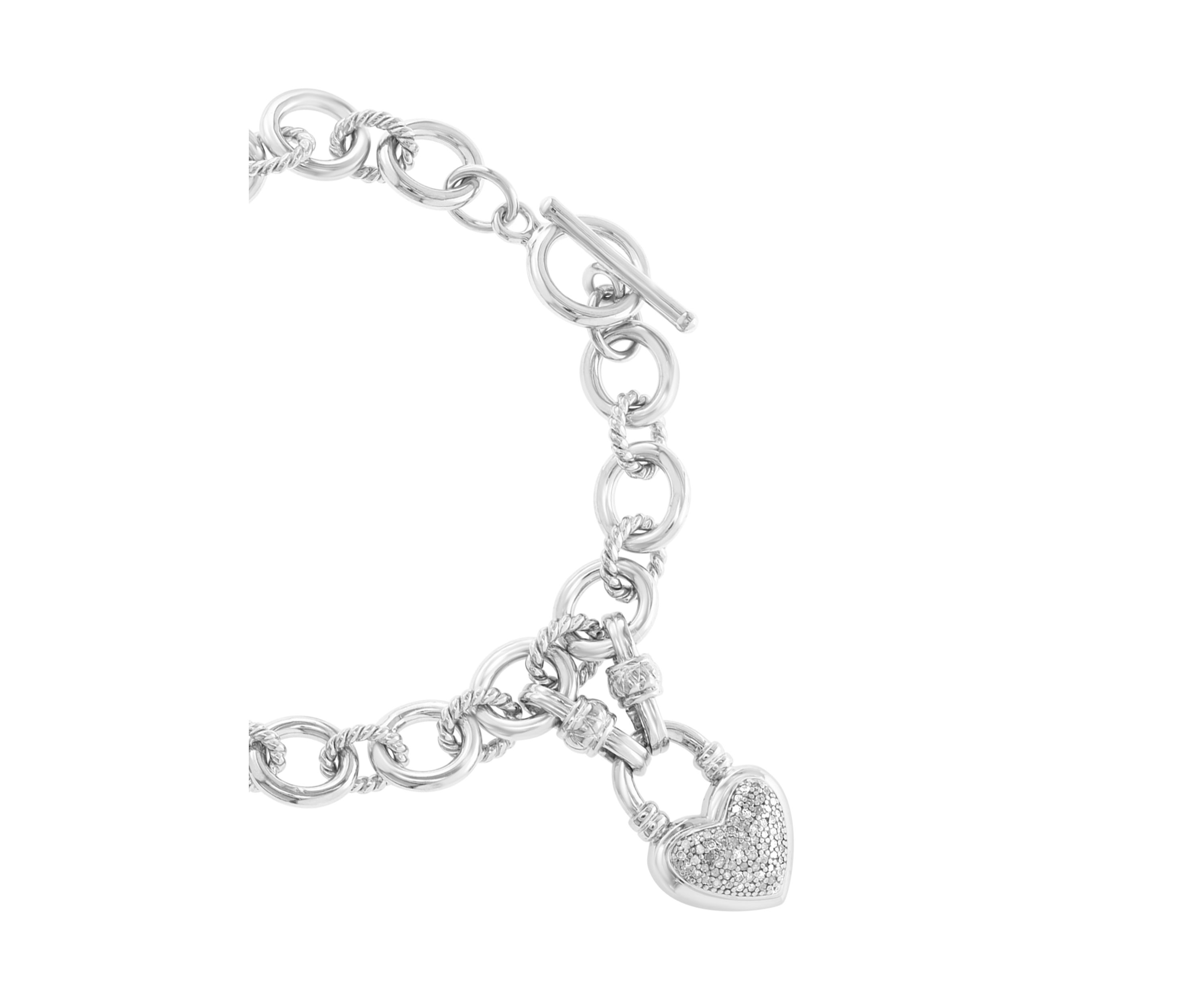 Sterling Silver Diamond Heart Dangle Bracelet 