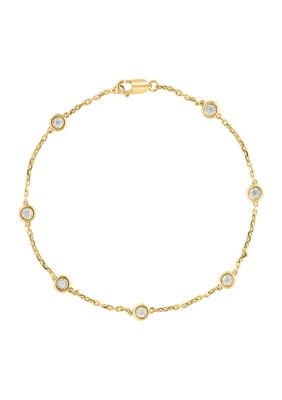 Effy 1/10 Ct. T.w. Diamond Station Illusion Bracelet In Gold Plated Sterling Silver