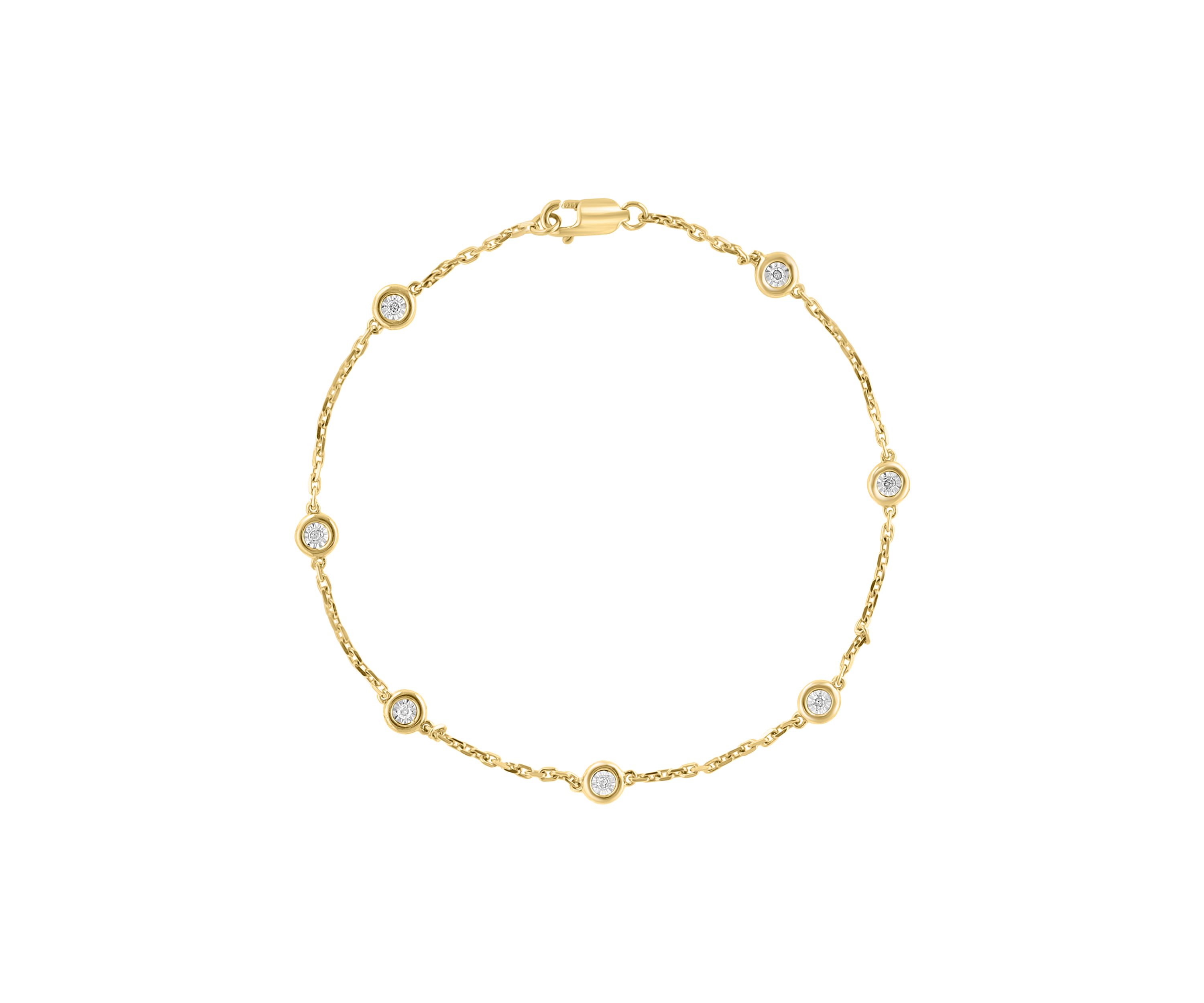 1/10 ct. t.w. Diamond Station Illusion Bracelet in Gold Plated Sterling Silver