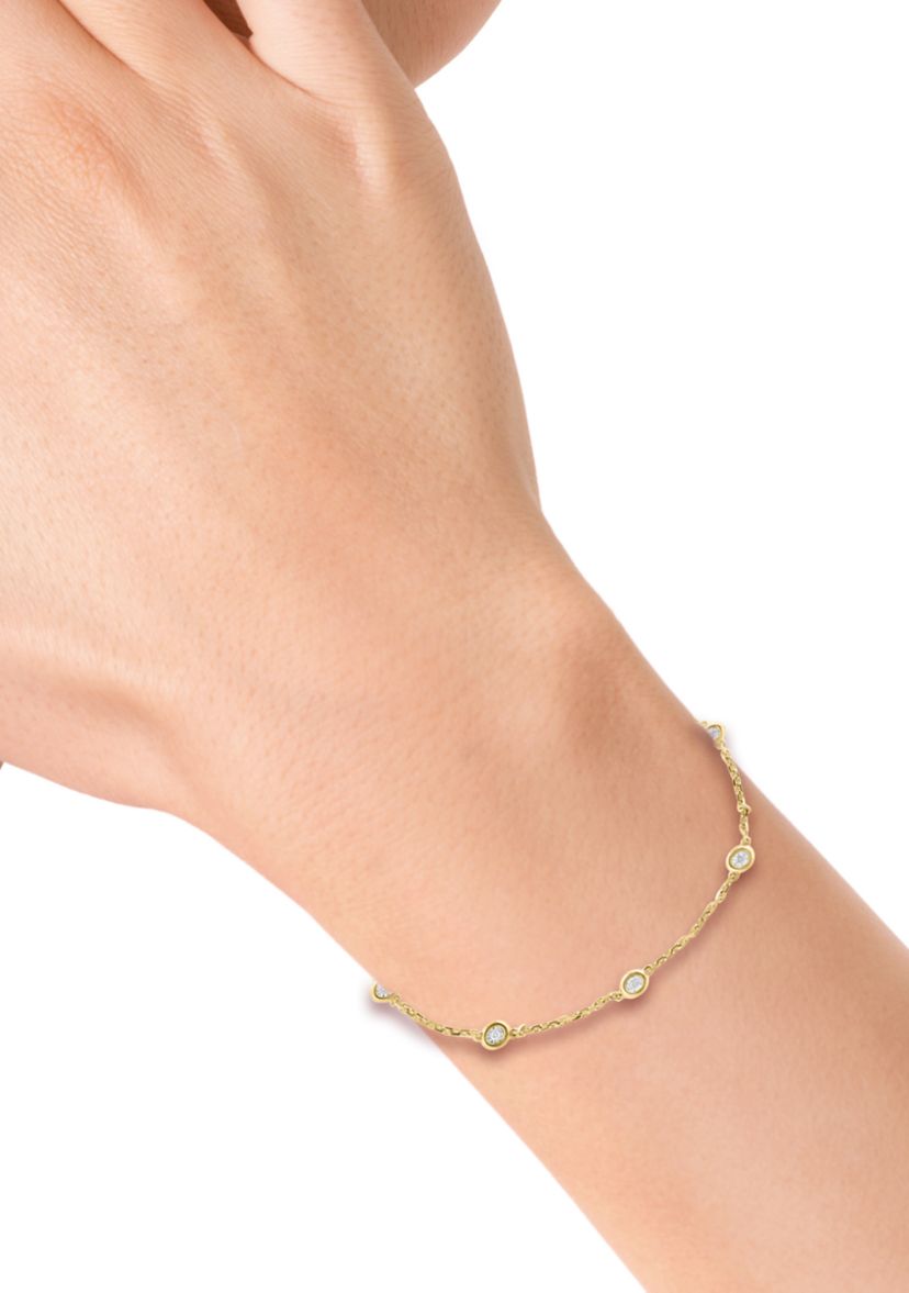1/10 ct. t.w. Diamond Station Illusion Bracelet in Gold Plated Sterling Silver