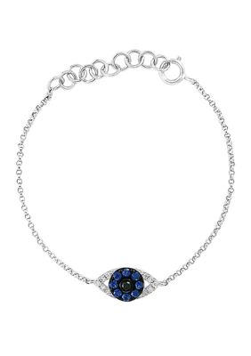 Effy 0.08 White and Black Diamond and 1/5 ct. t.w. Sapphire Bracelet in 14K White Gold -  0191120134796