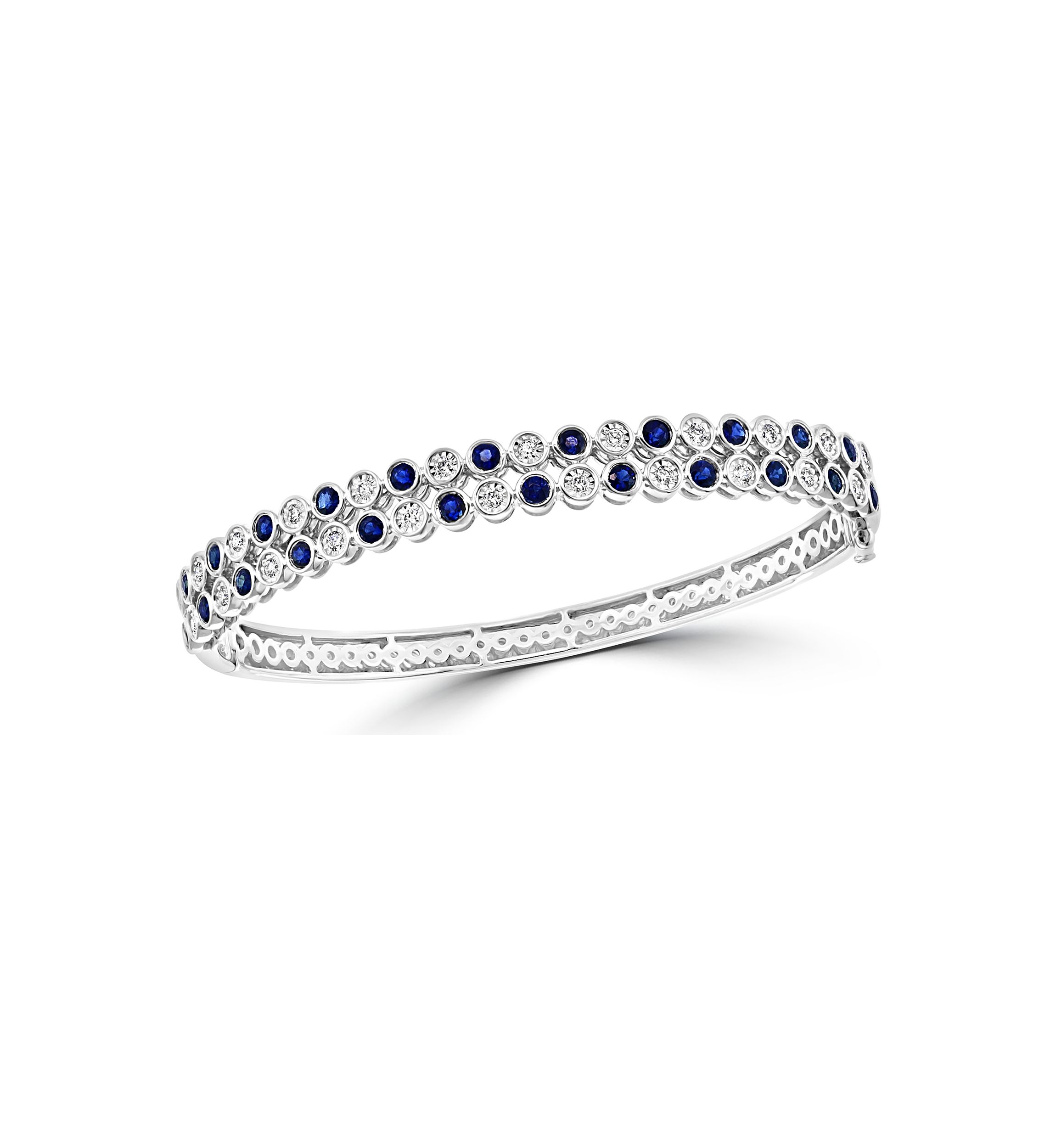 Diamond and Natural Sapphire Bangle Bracelet in Sterling Silver