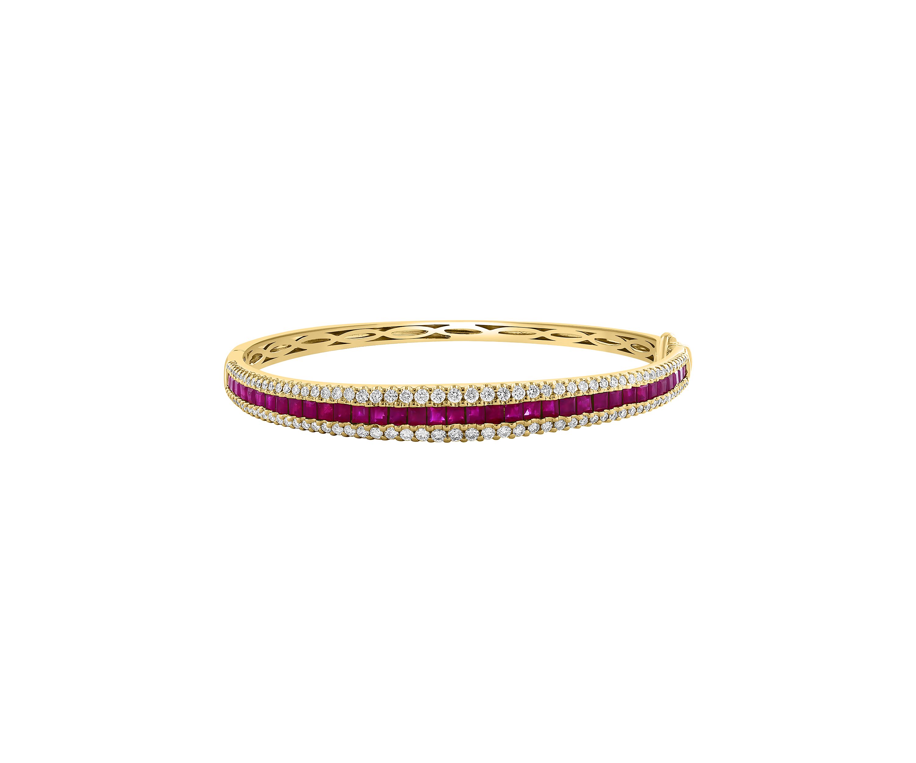 Diamond and Ruby Bangle Bracelet in 14K Yellow Gold