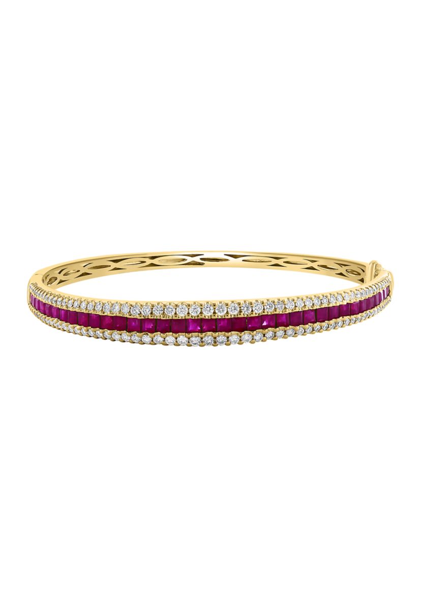 Diamond and Ruby Bangle Bracelet in 14K Yellow Gold