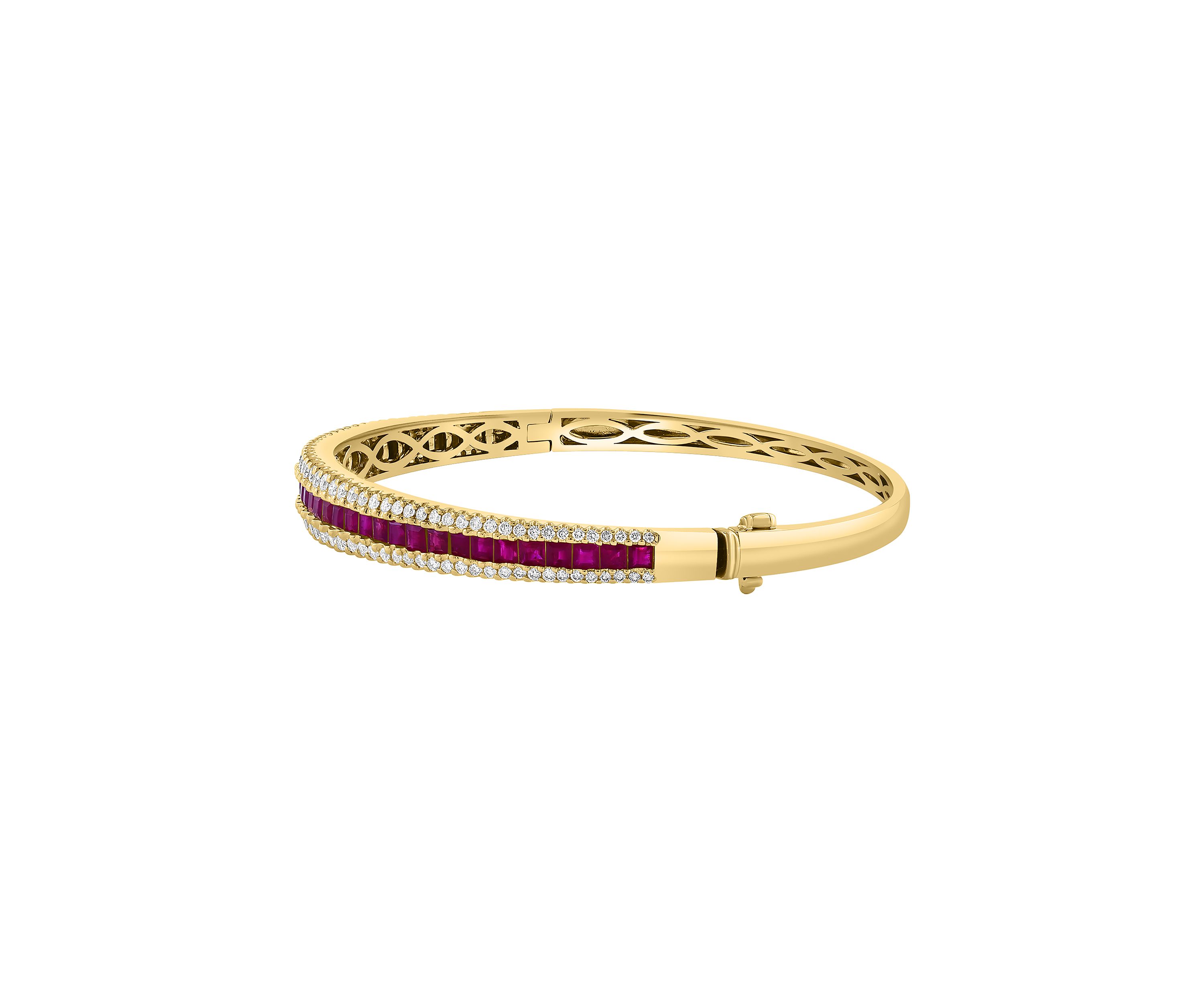 Diamond and Ruby Bangle Bracelet in 14K Yellow Gold