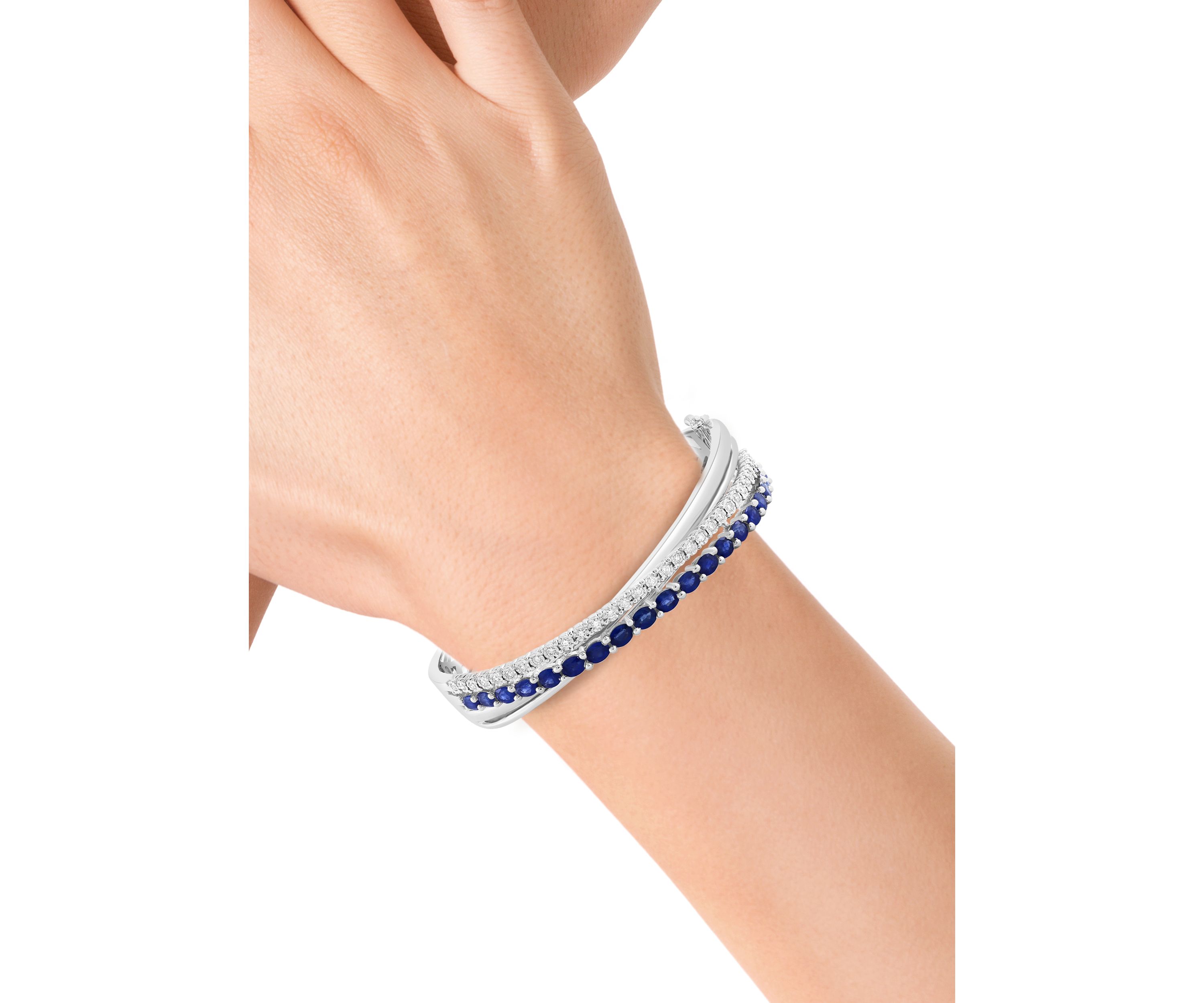 1/2 ct. t.w. Diamond, 4.51 ct. t.w. Sapphire Bangle Bracelet
