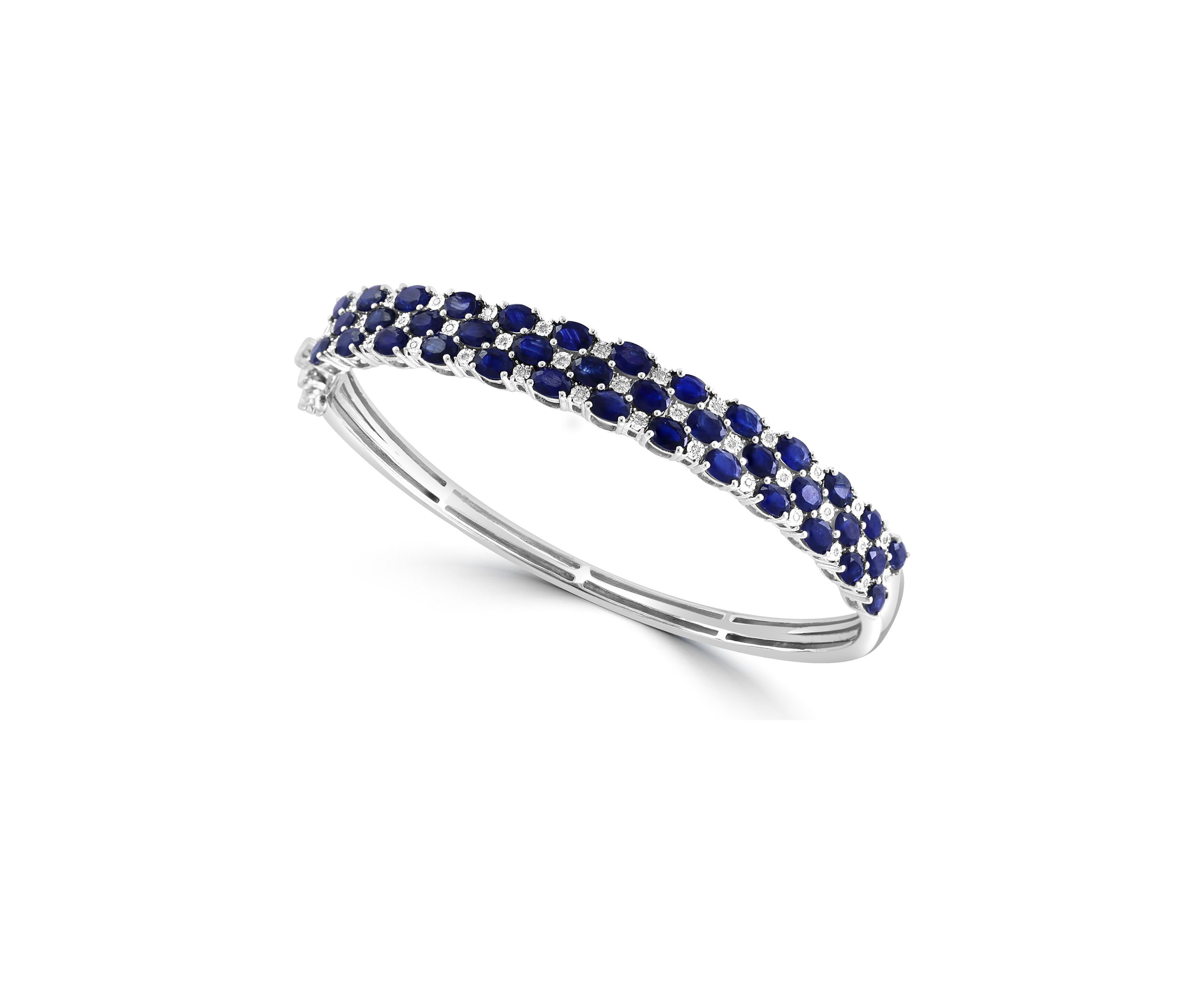 Diamond and Natural Sapphire Bangle Bracelet in Sterling Silver