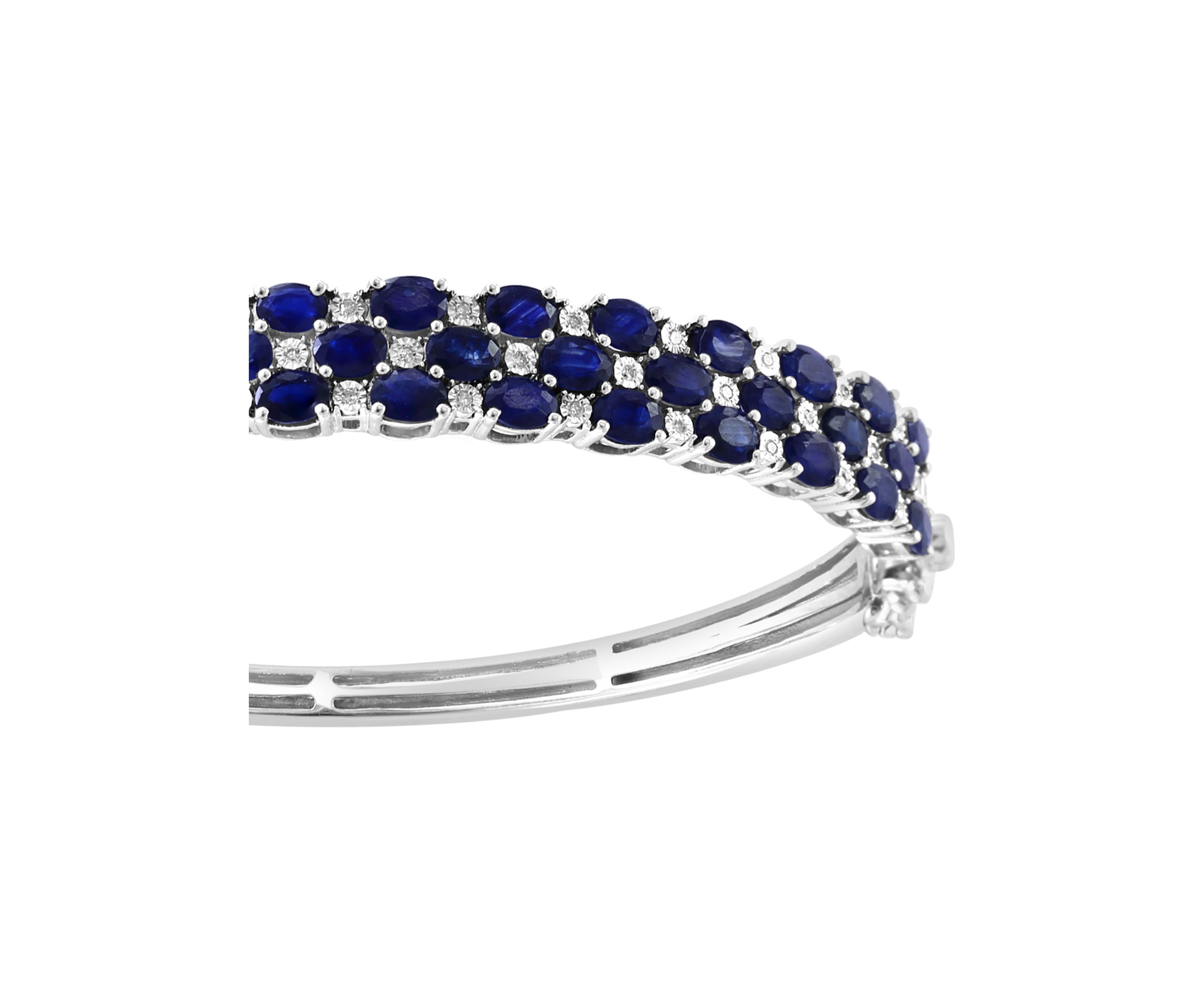 Diamond and Natural Sapphire Bangle Bracelet in Sterling Silver