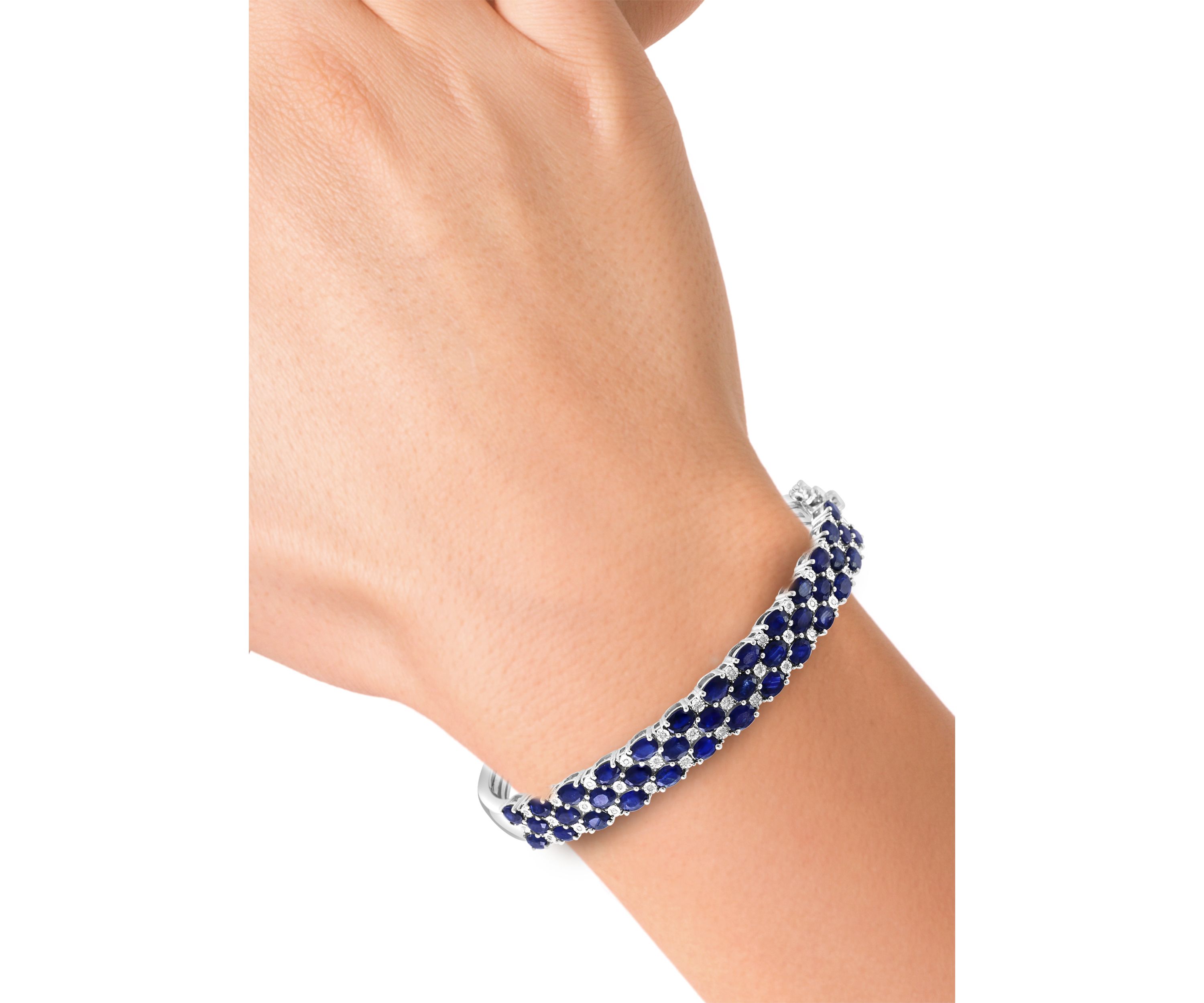 Diamond and Natural Sapphire Bangle Bracelet in Sterling Silver