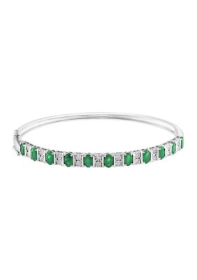 Effy Sterling Silver Diamond, Natural Emerald Bangle