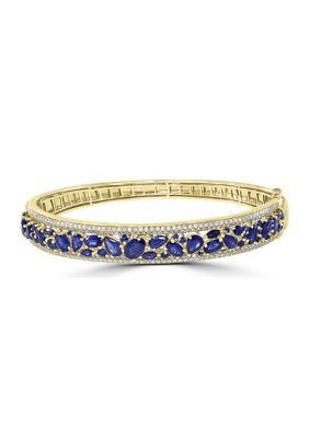 Effy 1.16 Ct. T.w. Sapphire, 7.16 Ct. T.w. Diamond Bangle Bracelet In 14K Yellow Gold