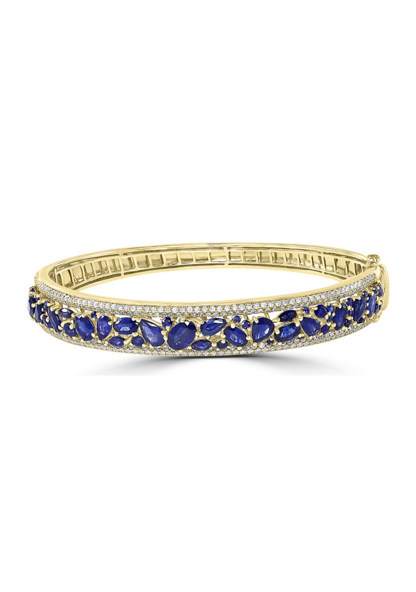 1.16 ct. t.w. Sapphire, 7.16 ct. t.w. Diamond Bangle Bracelet in 14K Yellow Gold