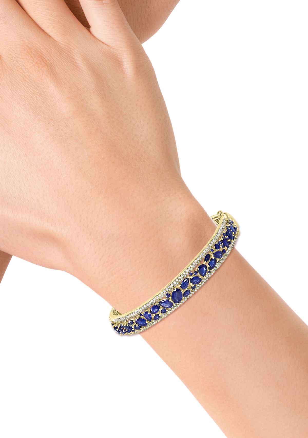 1.16 ct. t.w. Sapphire, 7.16 ct. t.w. Diamond Bangle Bracelet in 14K Yellow Gold
