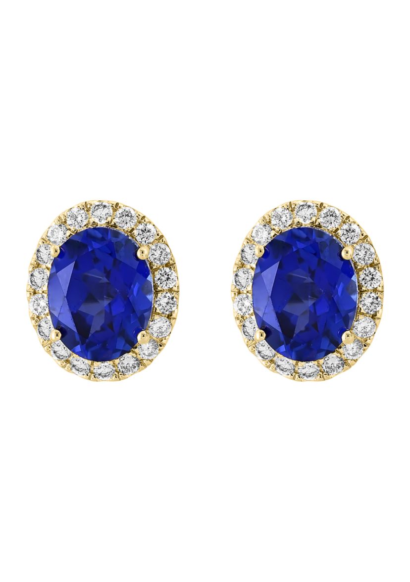 Lab Created Diamond and Sapphire Earrings in 14K Yellow Gold