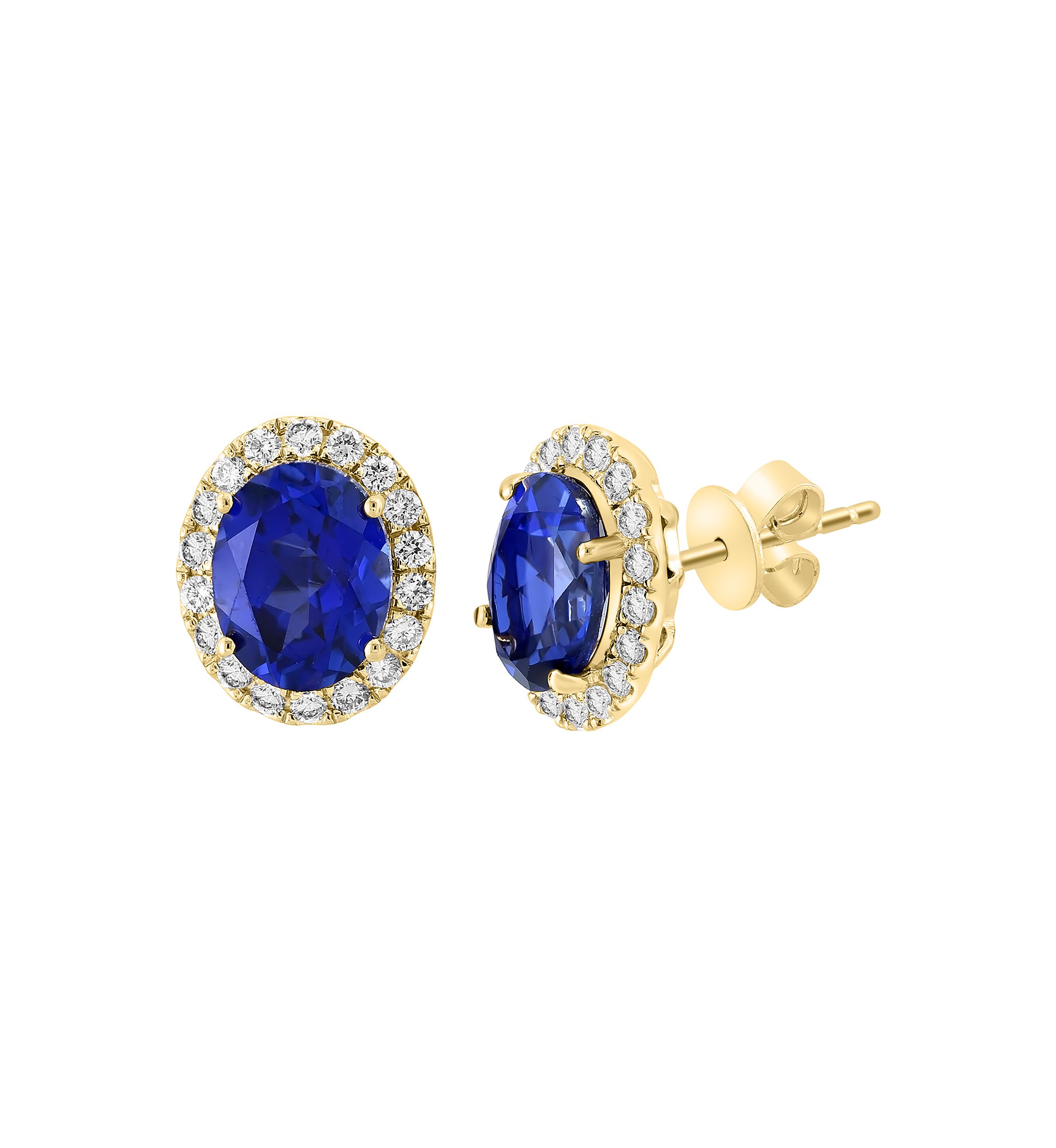 Lab Created Diamond and Sapphire Earrings in 14K Yellow Gold