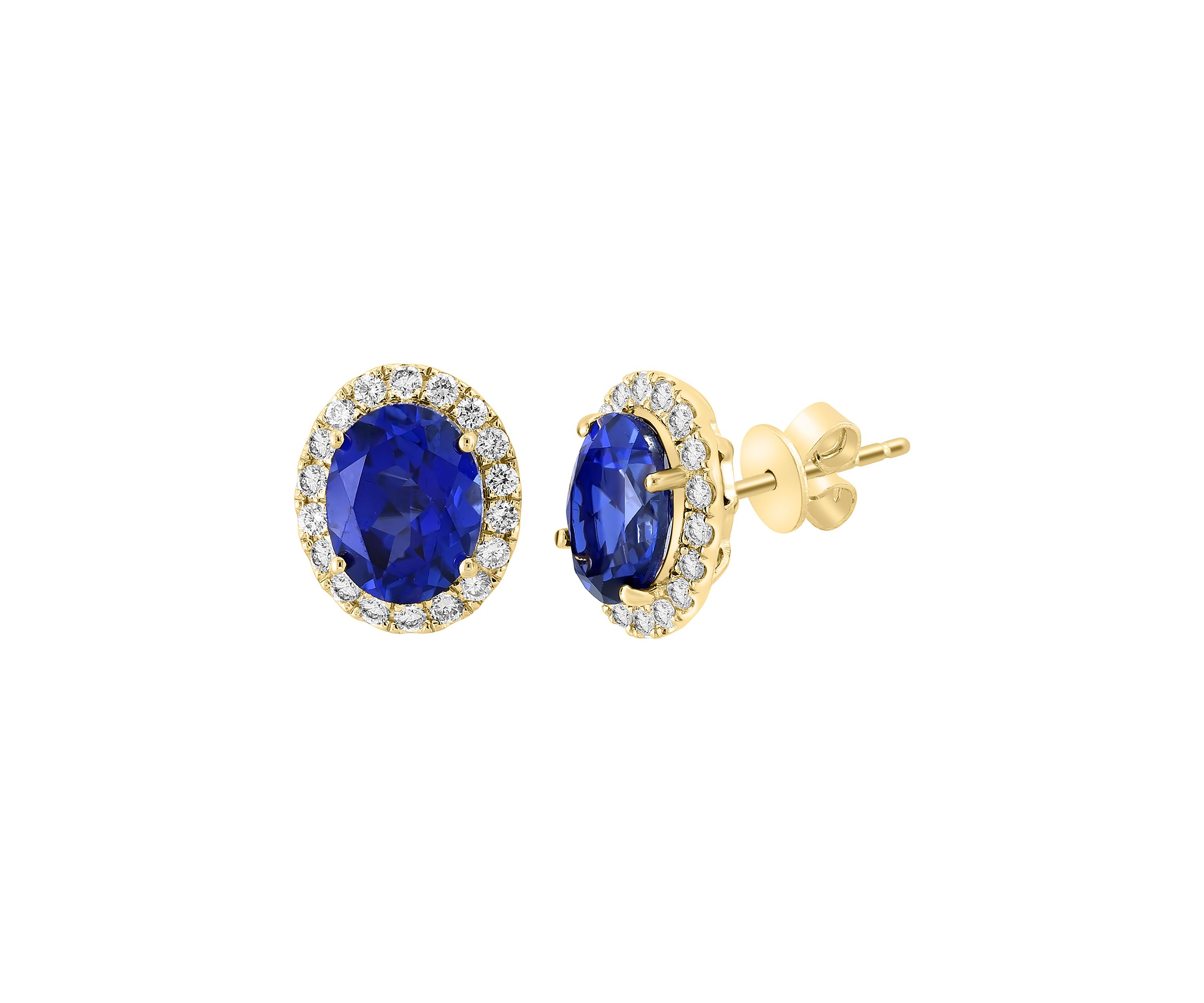 Lab Created Diamond and Sapphire Earrings in 14K Yellow Gold