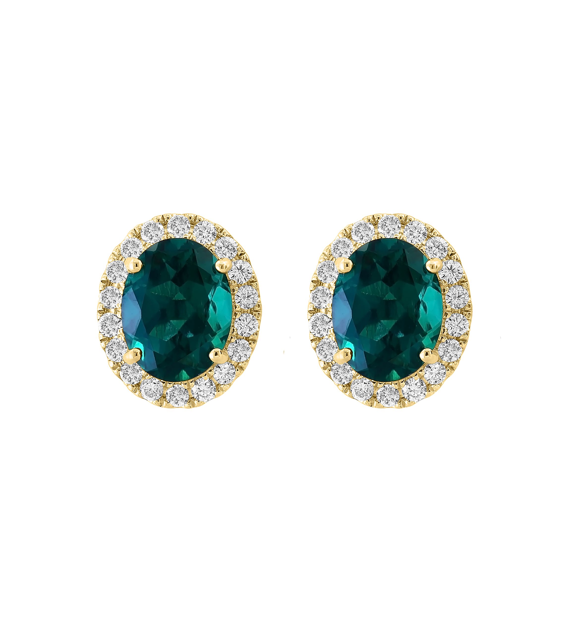 Lab Created Diamond and Emerald Earrings in 14K Yellow Gold
