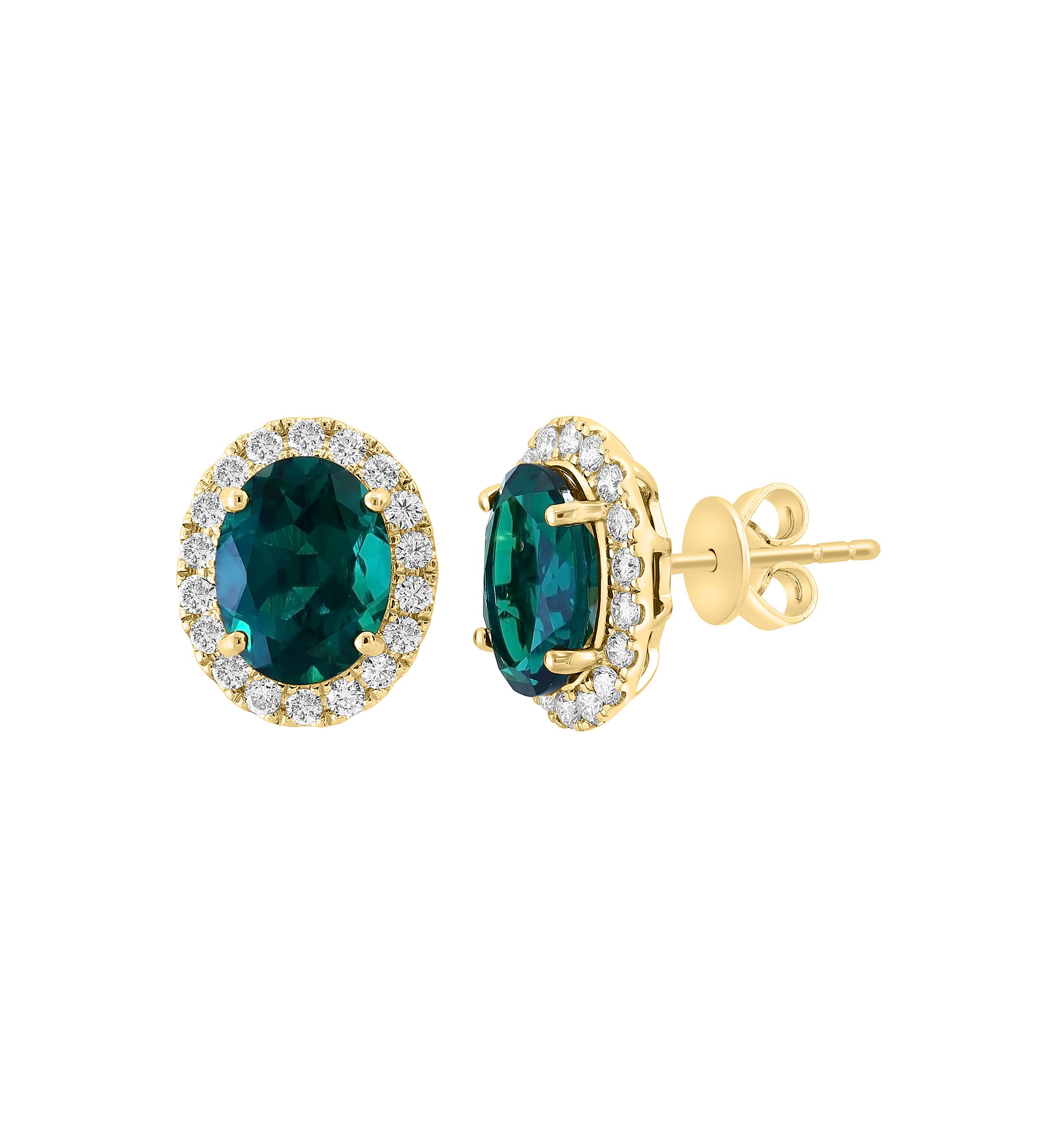 Lab Created Diamond and Emerald Earrings in 14K Yellow Gold