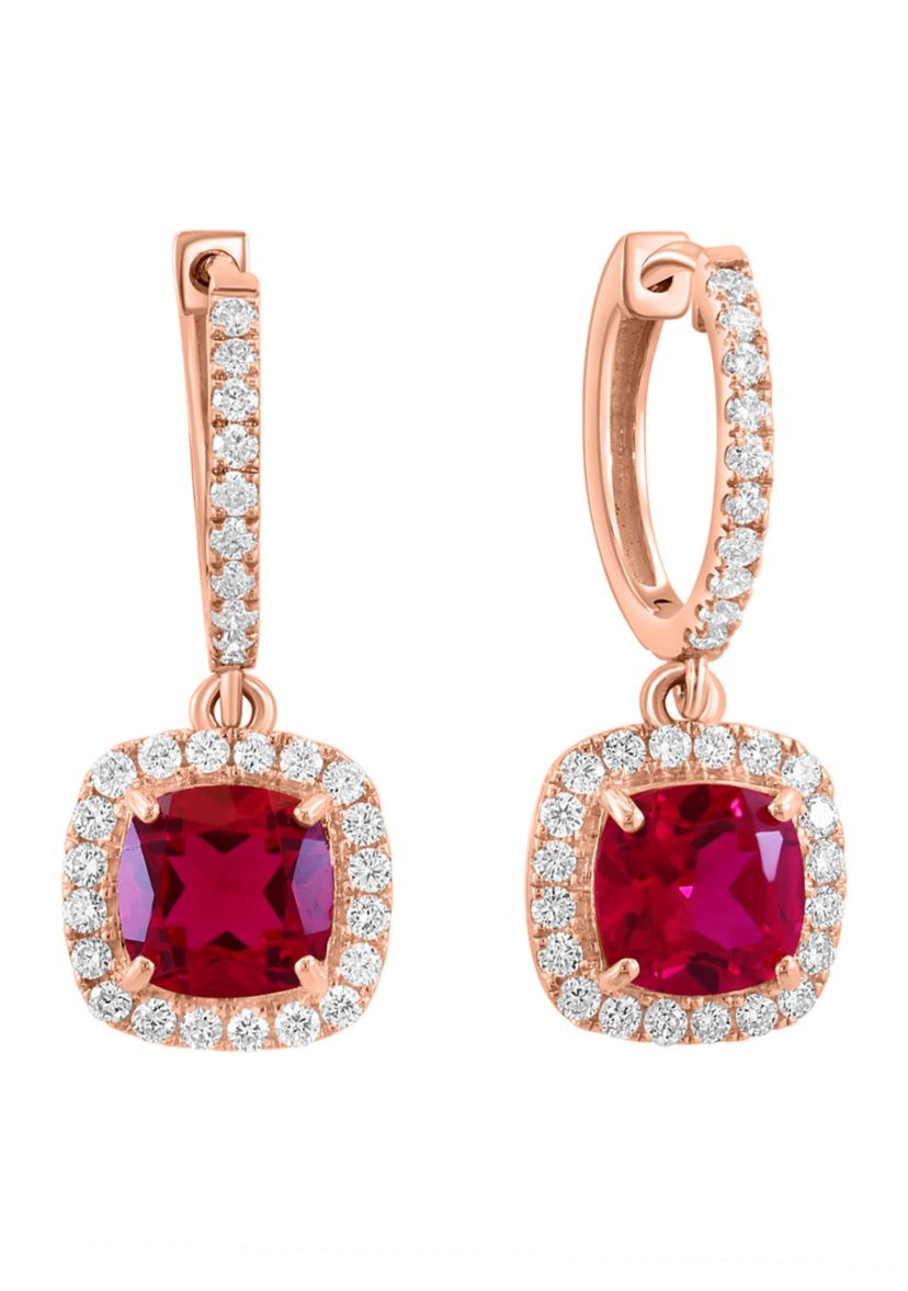 Lab Grown Diamond and Ruby Earrings in 14K Rose Gold