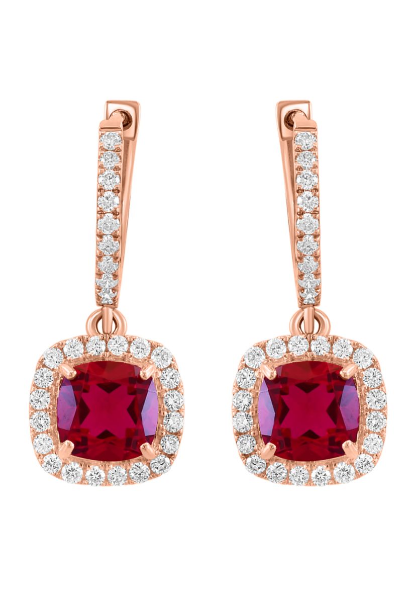 Lab Grown Diamond and Ruby Earrings in 14K Rose Gold