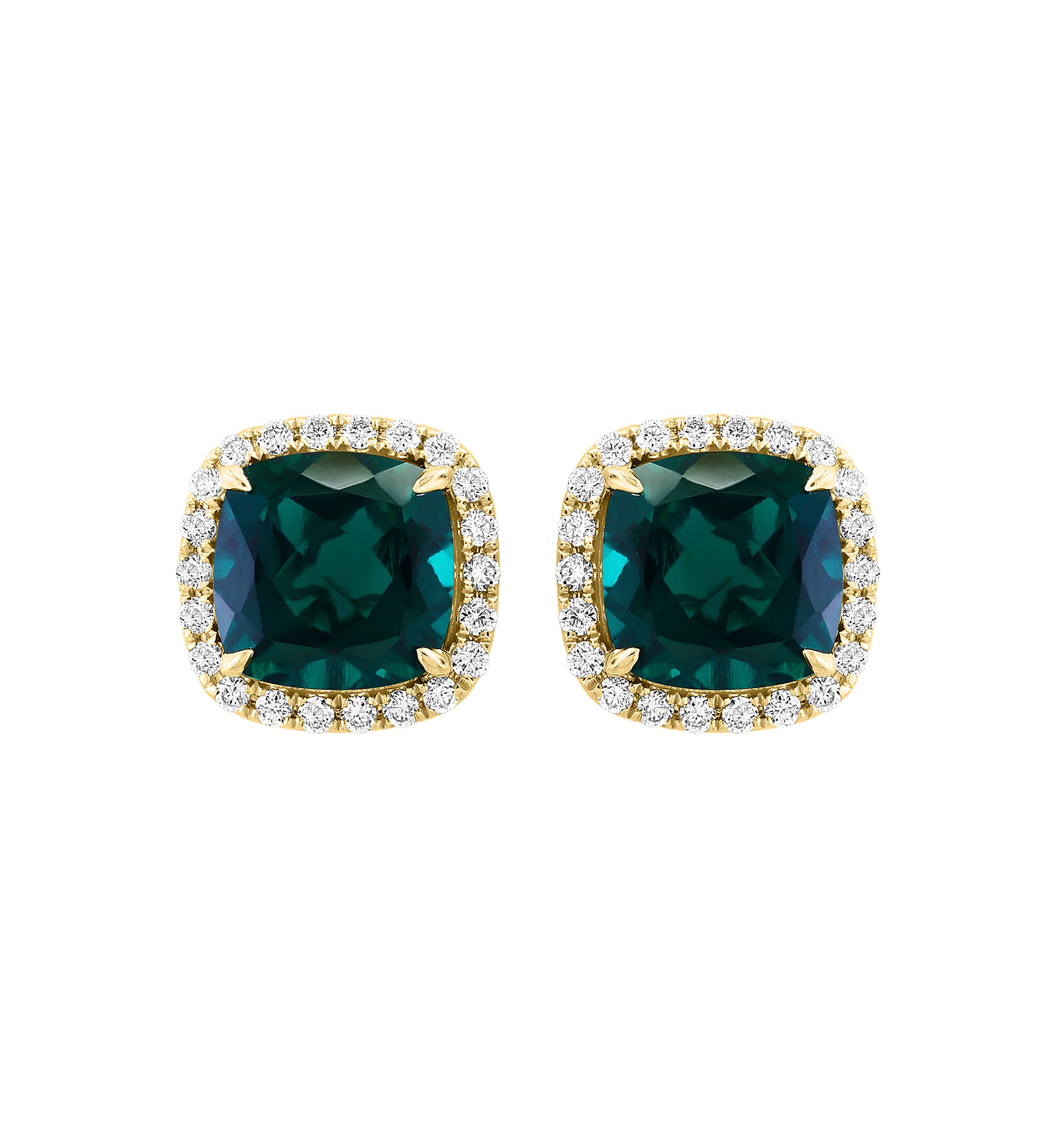 Lab Created Diamond and Emerald Square Earrings in 14K Yellow Gold