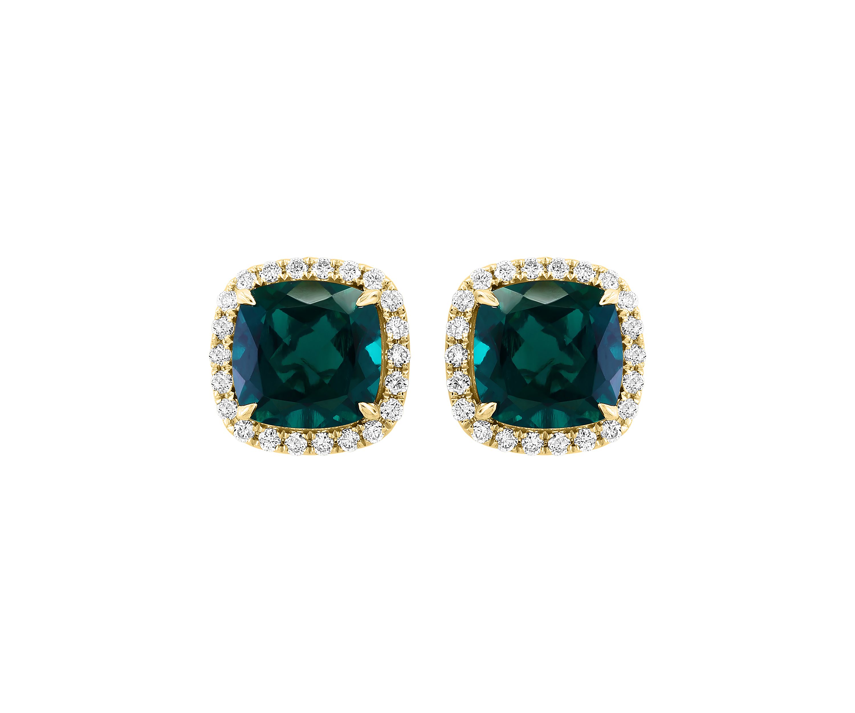 Lab Created Diamond and Emerald Square Earrings in 14K Yellow Gold